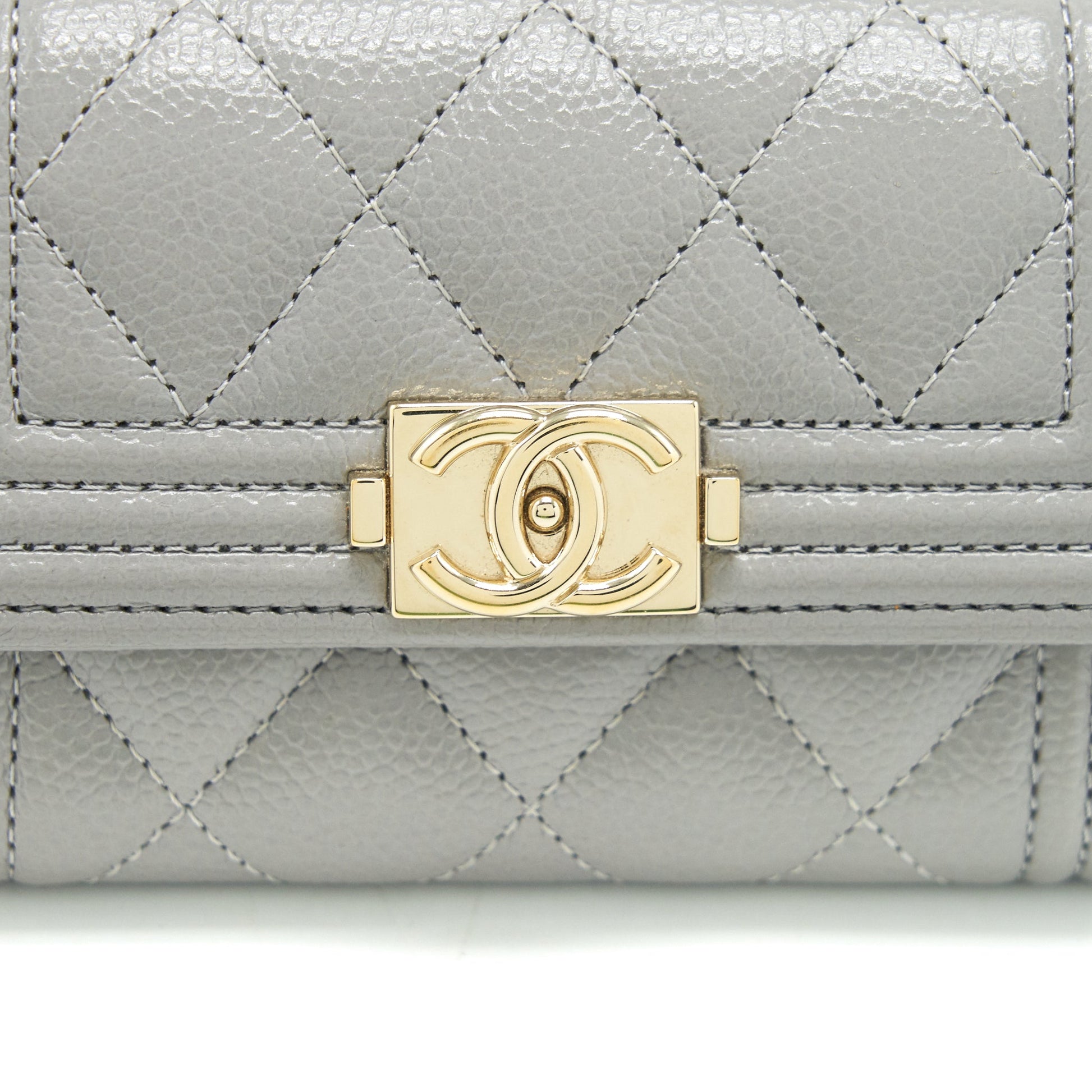 Chanel Boy Flap card holder Caviar light Grey Wallet Case