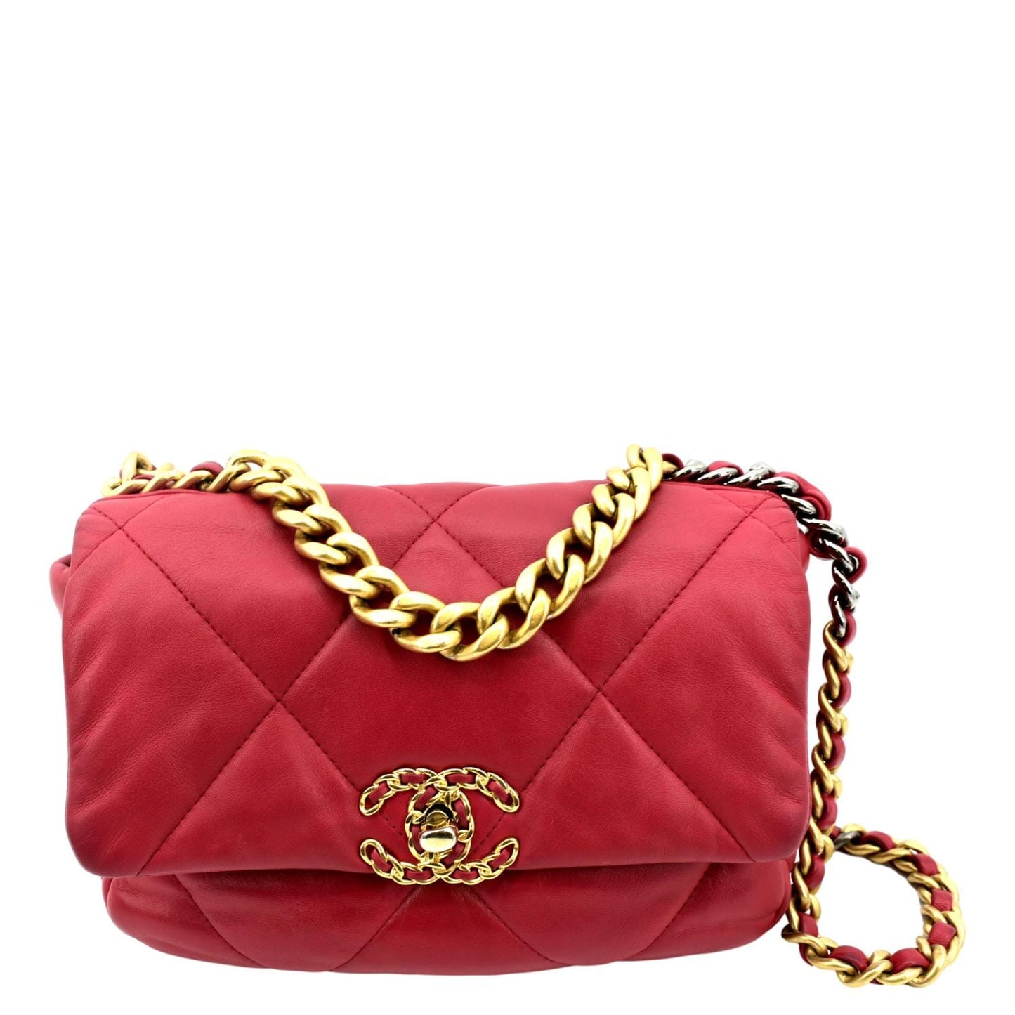 Chanel 19 Quilted Flap Leather Lambskin Red Travel Bag