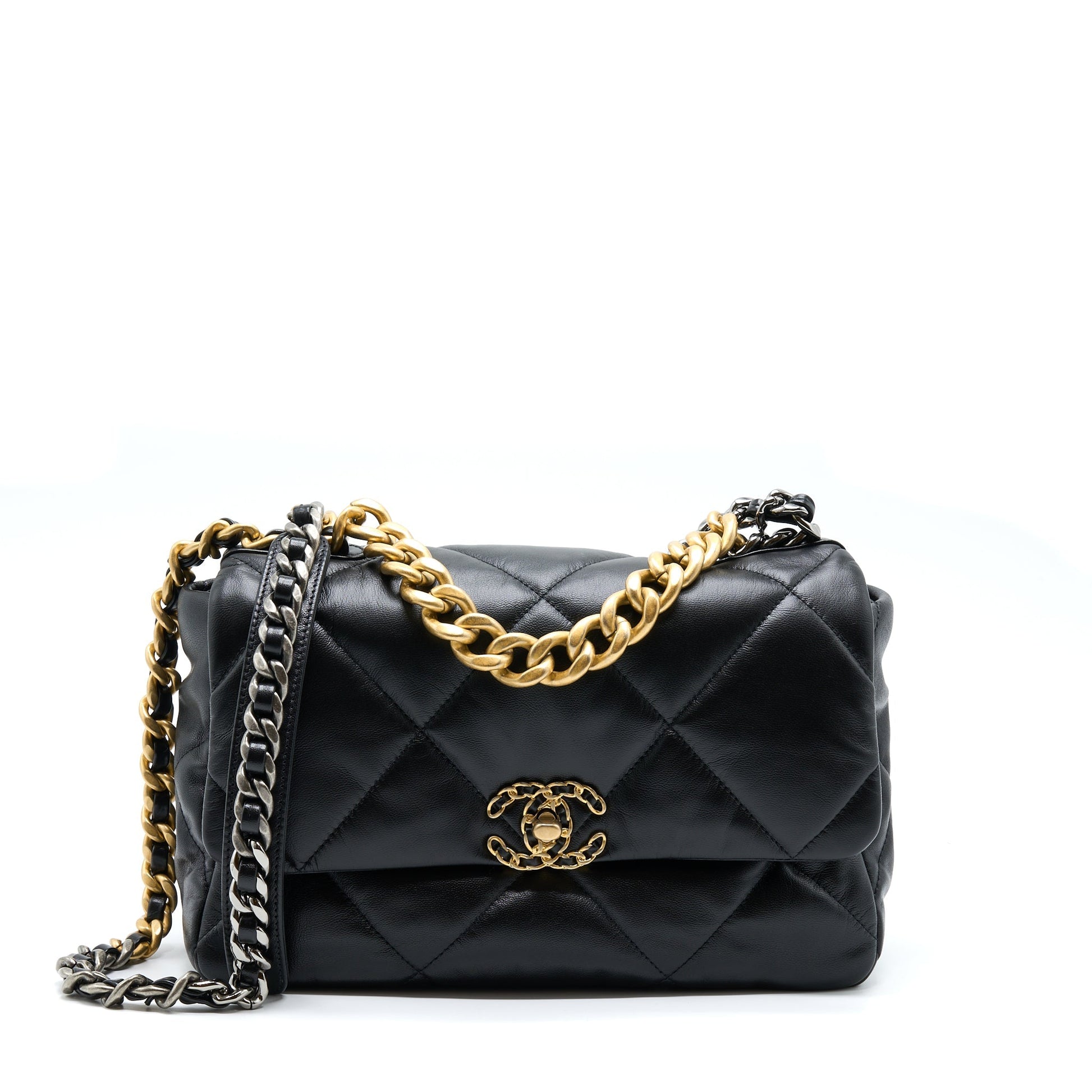 Chanel 19 Goatskin Hardware Multicolour Black Handbag
