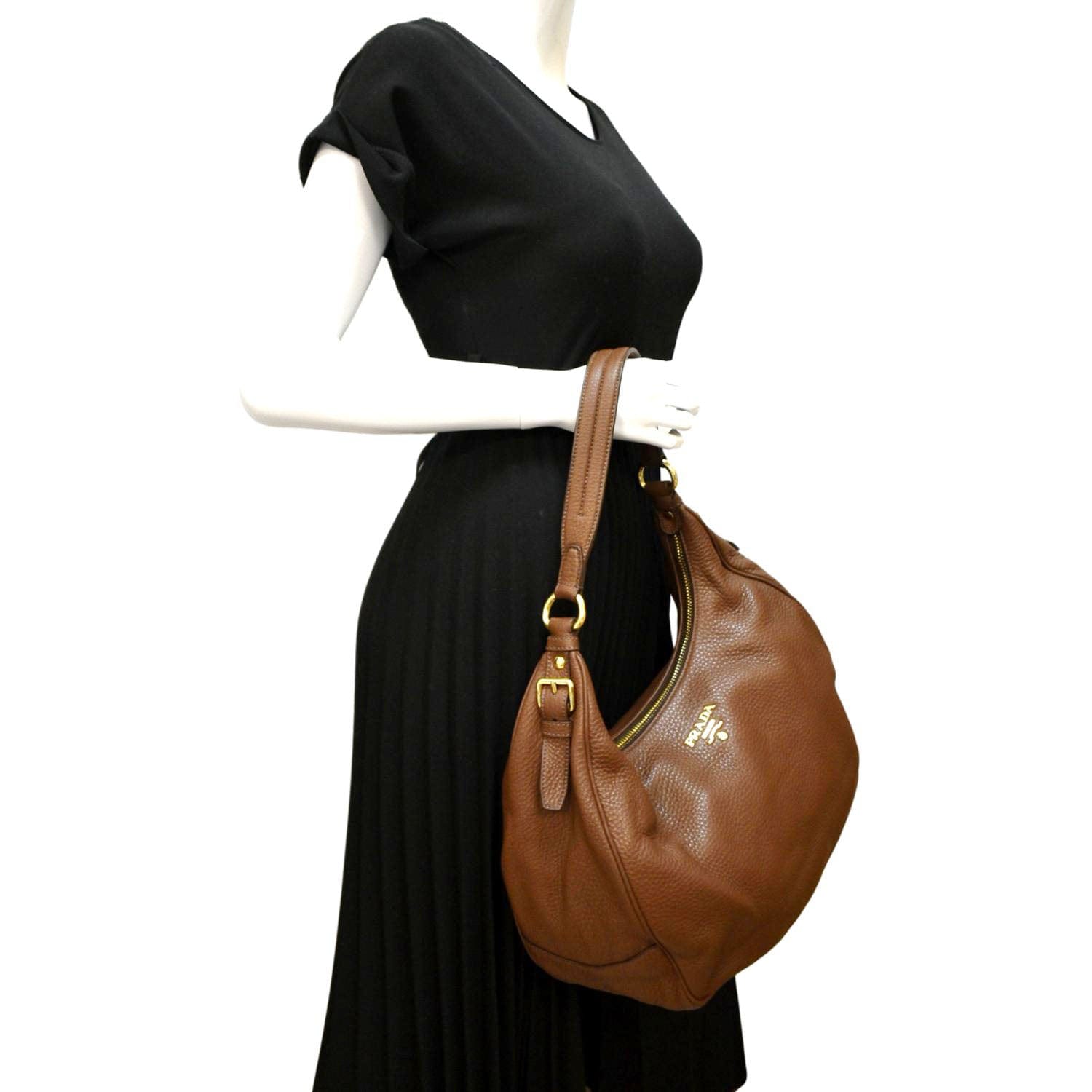 Prada Hobo Bag Leather Tan Logo Tote Bag
