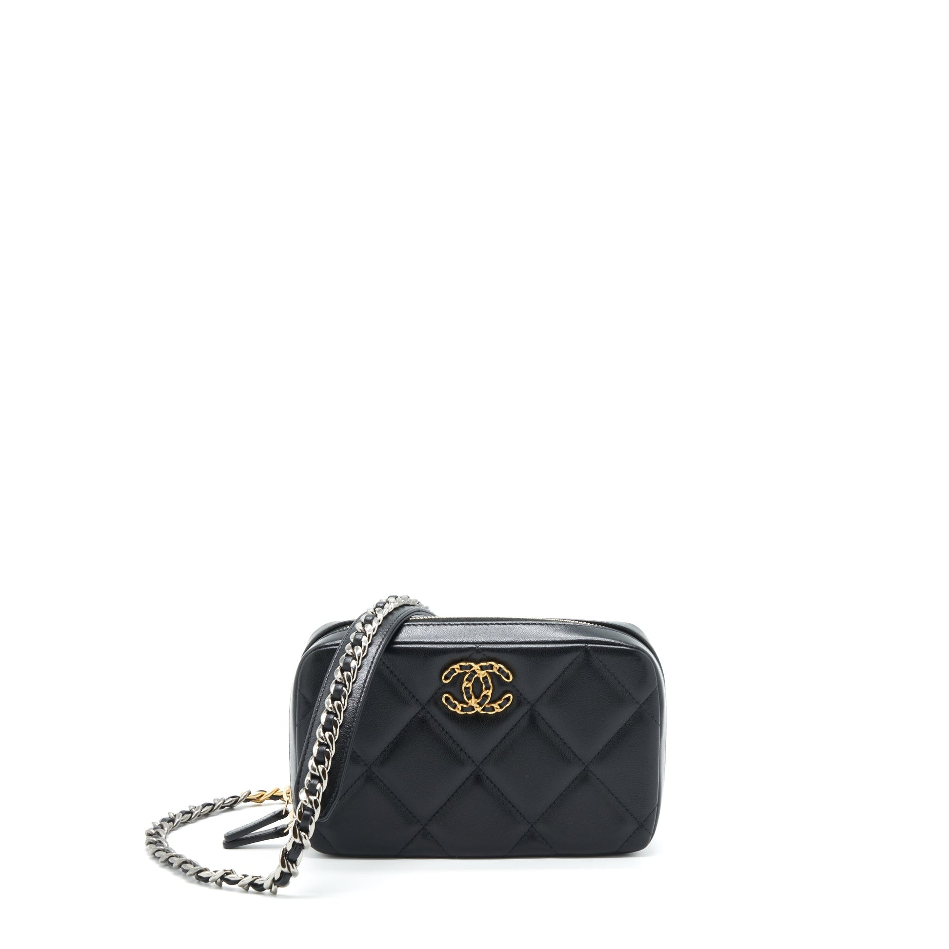 Chanel 19 Camera Lambskin Sliver Hardware Black Gold Crossbody Bag