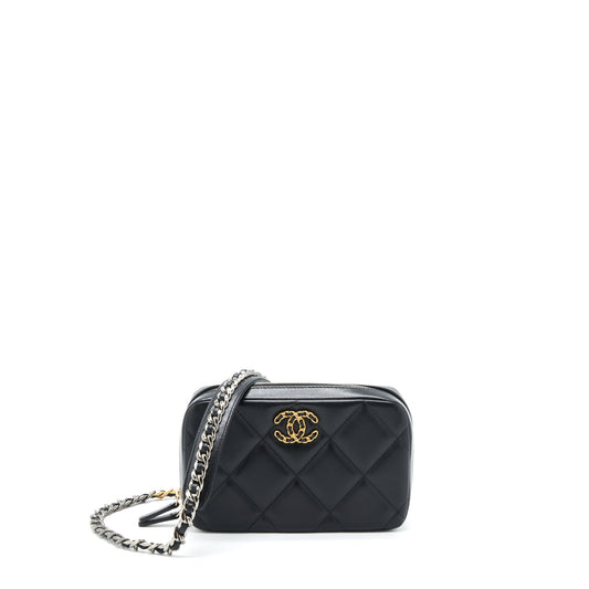 Chanel 19 Camera Lambskin Sliver Hardware Black Gold Crossbody Bag