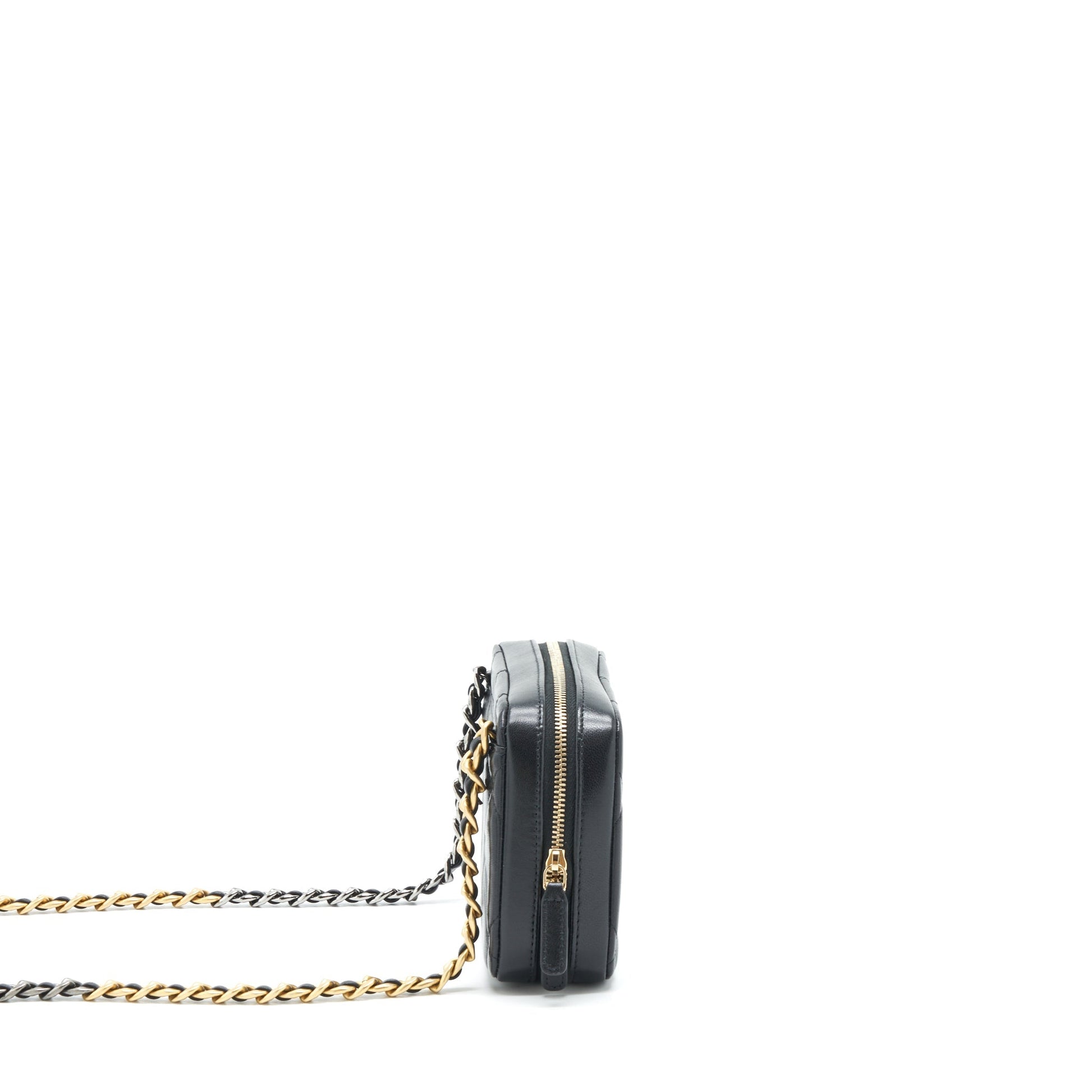 Chanel 19 Camera Lambskin Sliver Hardware Black Gold Crossbody Bag