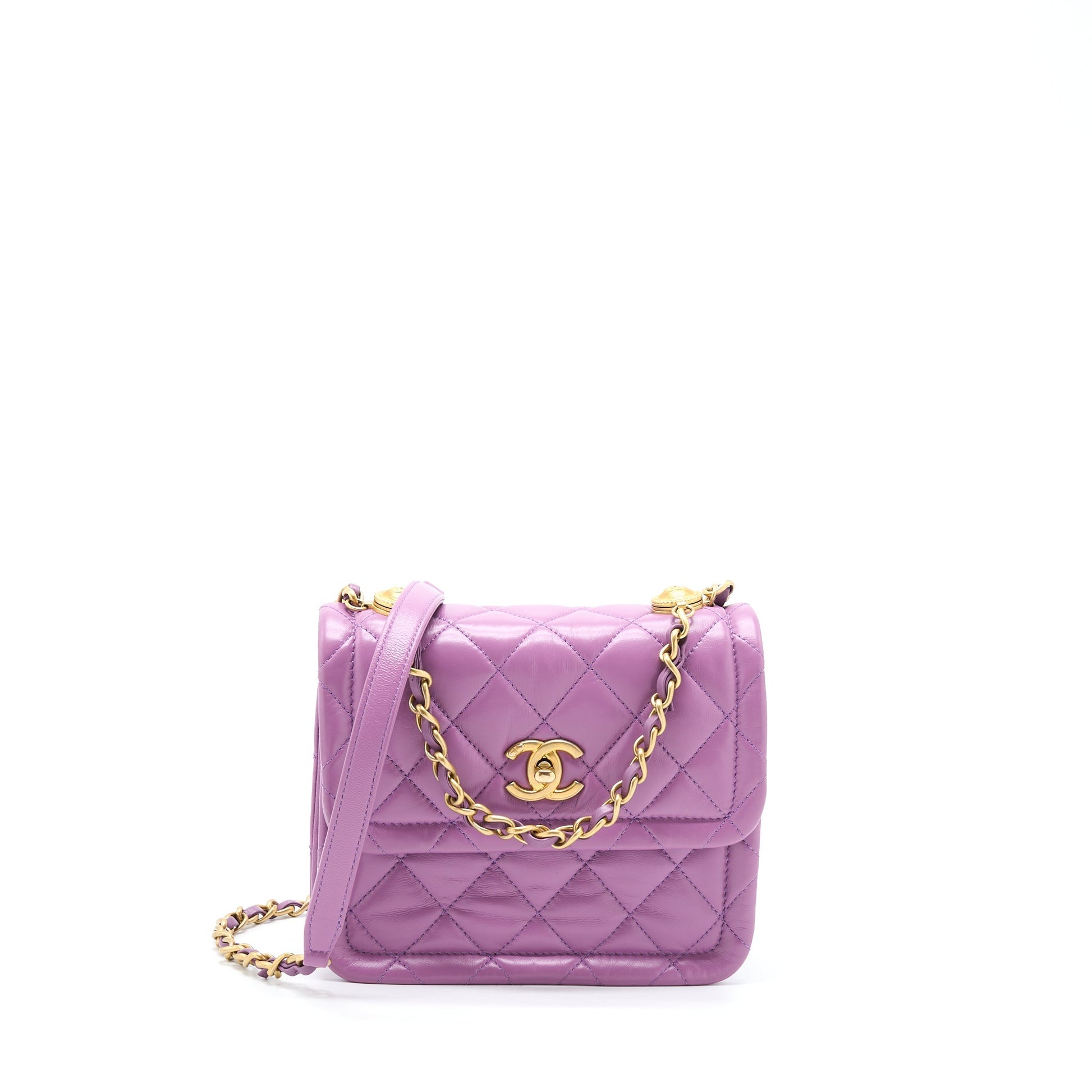 Chanel Square Flap Lambskin Light Purple Brushed Shoulder Bag