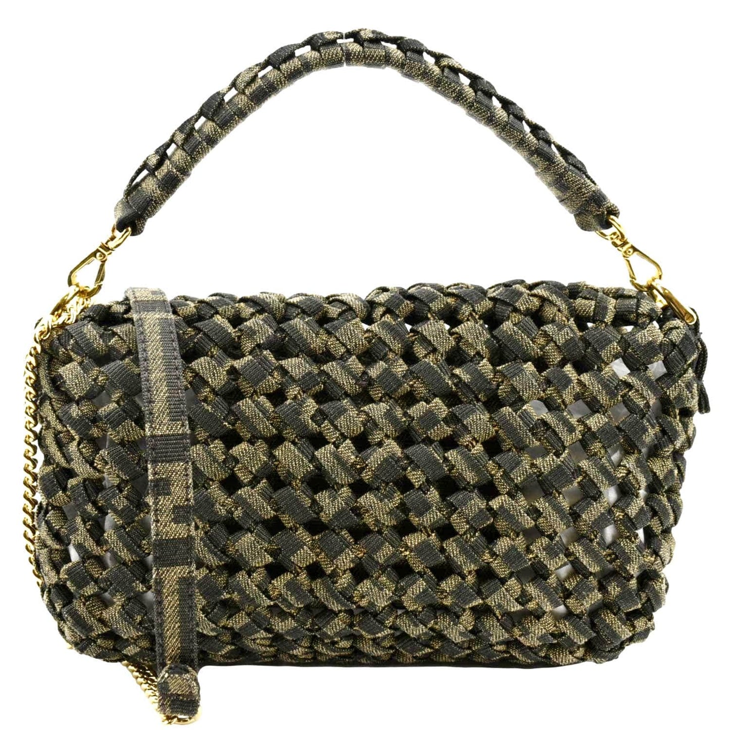 Fendi Baguette Jacquard Fabric Shoulder Bag Brown Mini Woven