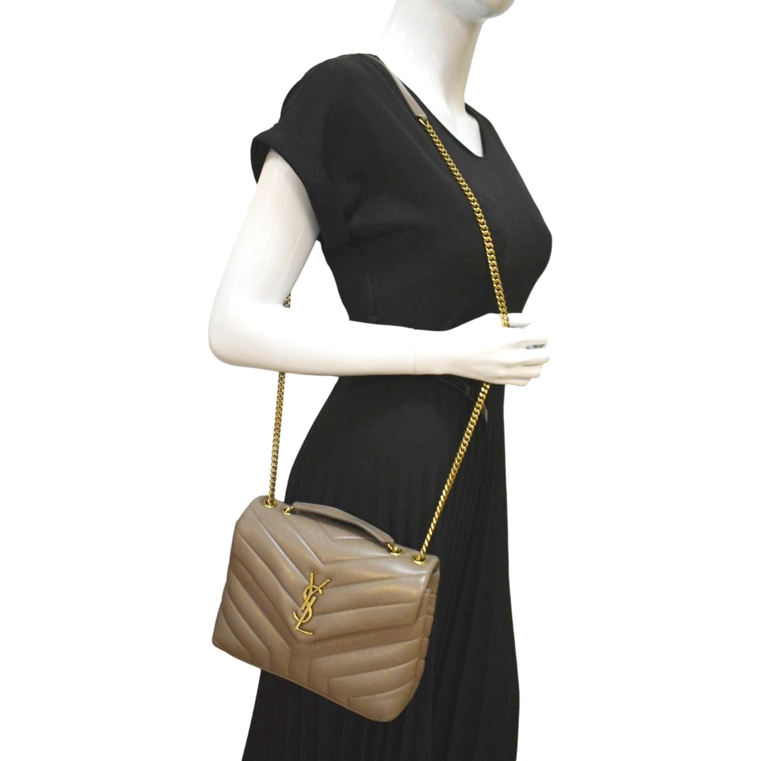 YSL Saint Laurent Yves Loulou Crossbody Bag Dark Leather Quilted Beige Loulou Small 1