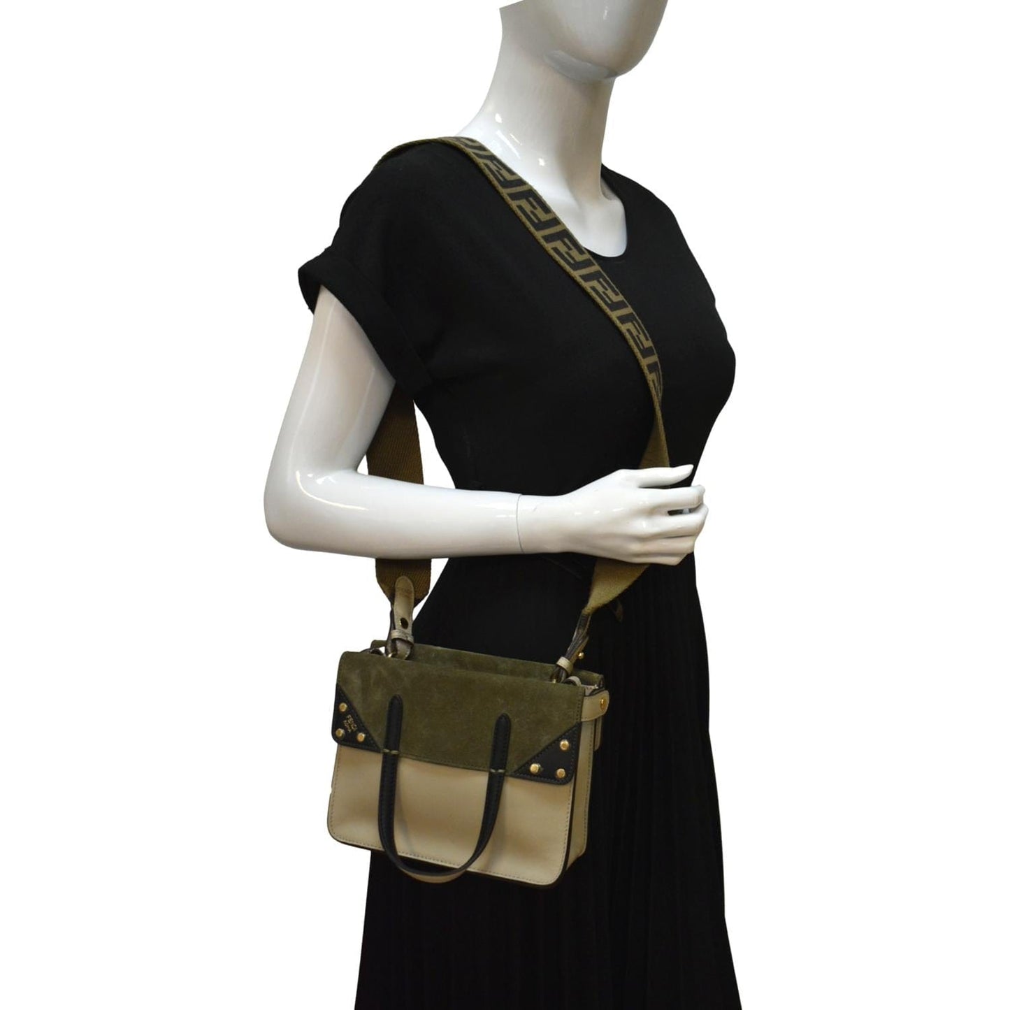 Fendi Flip Ff Motif Calf Crossbody Bag Leather Calf Leather Green