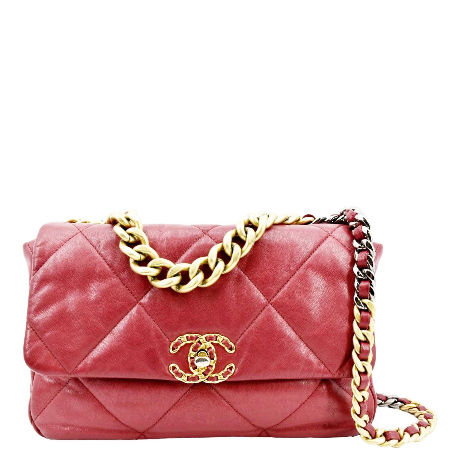 Chanel 19 Quilted Flap Leather Lambskin Red Travel Bag 19 Flap