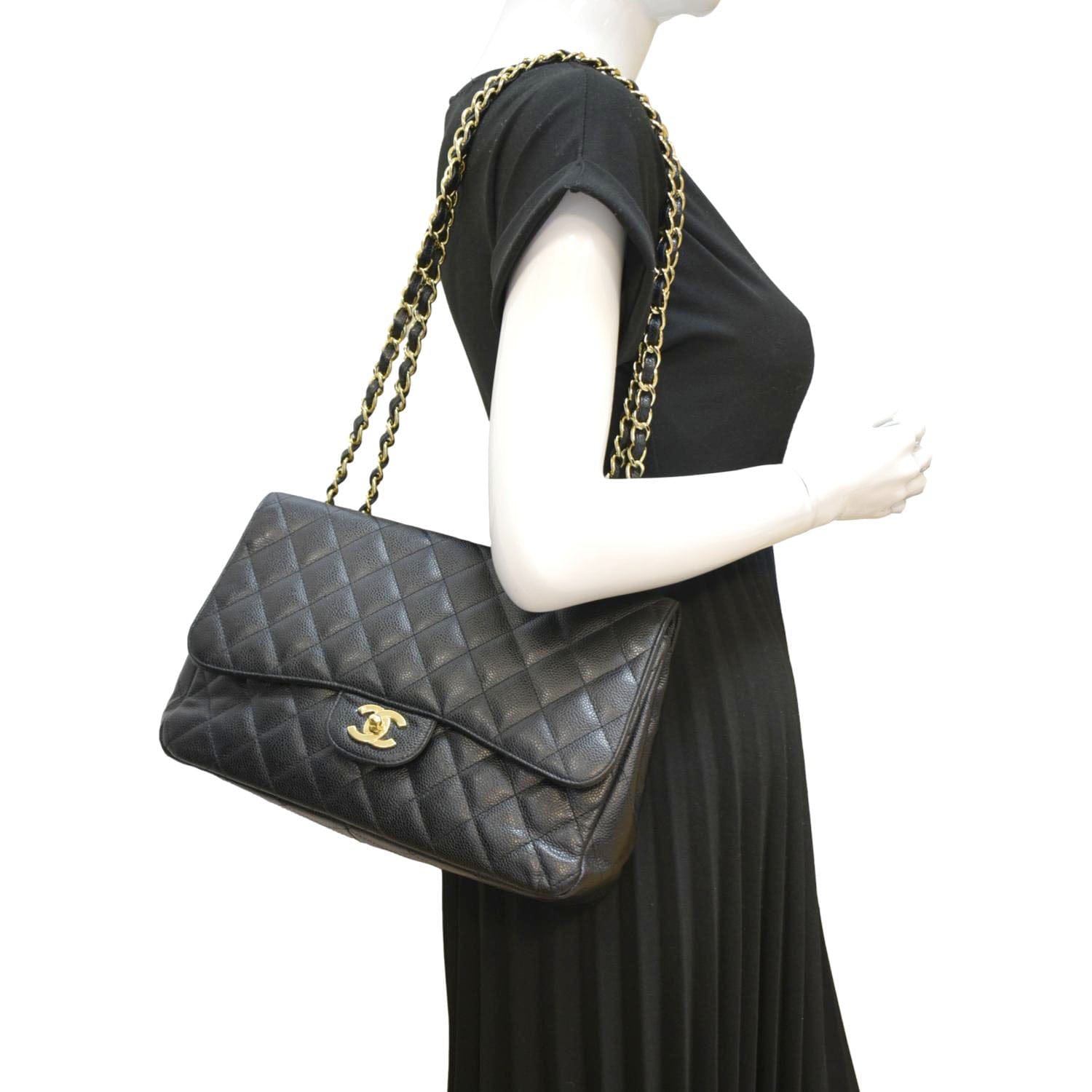 Chanel Classic Jumbo Single Flap Quilted Leather Black Travel Bag