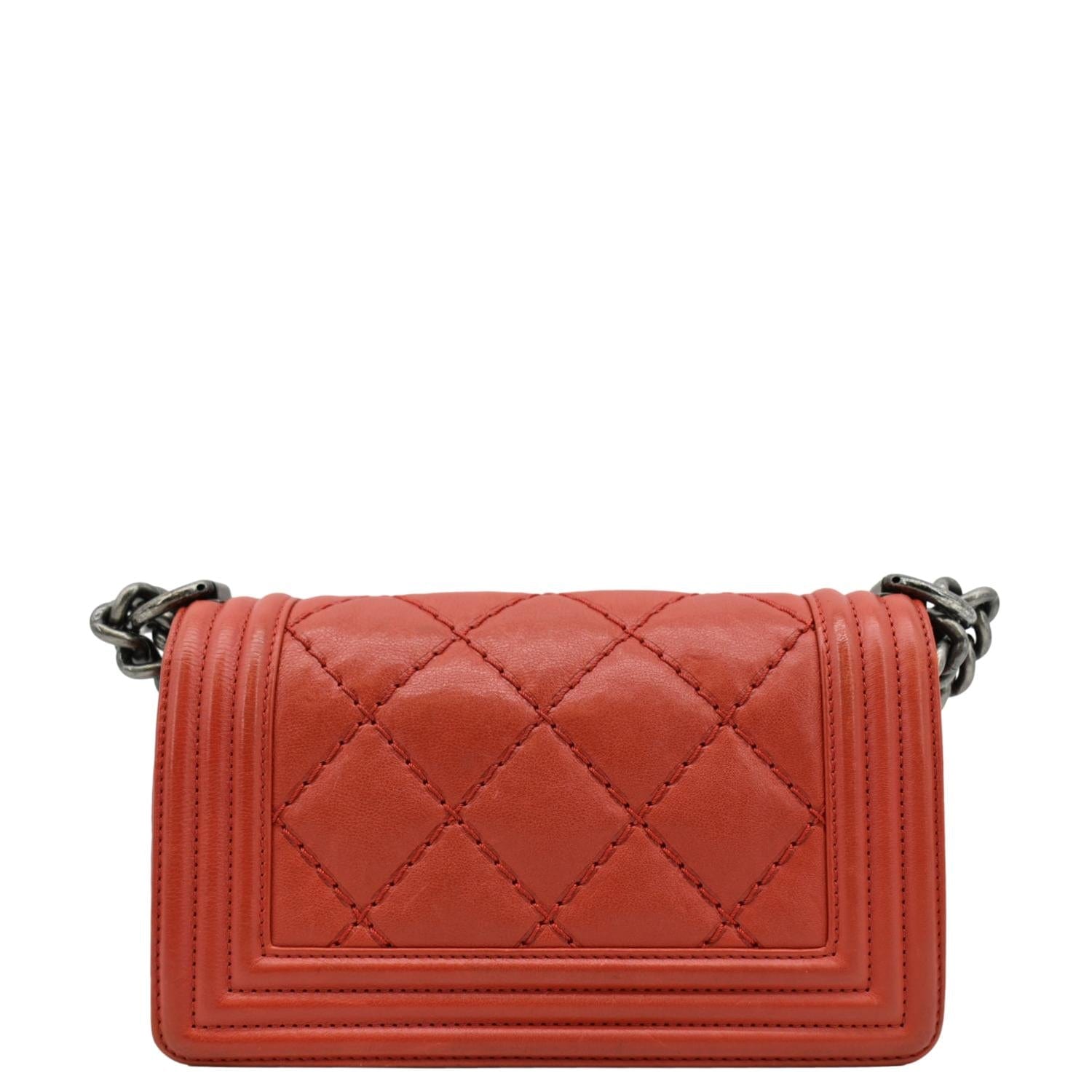 Chanel Double Stitch Boy Flap Quilted Leather Red Travel Bag