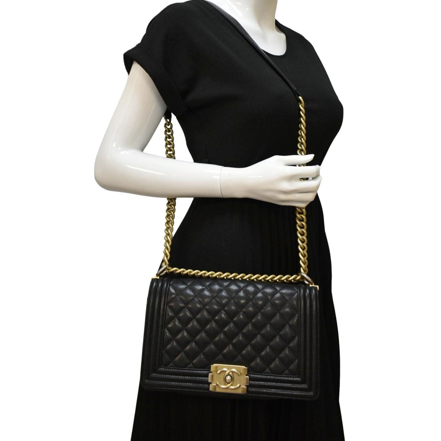 Chanel Boy Flap Caviar Quilted Leather Black Travel Bag Black 1
