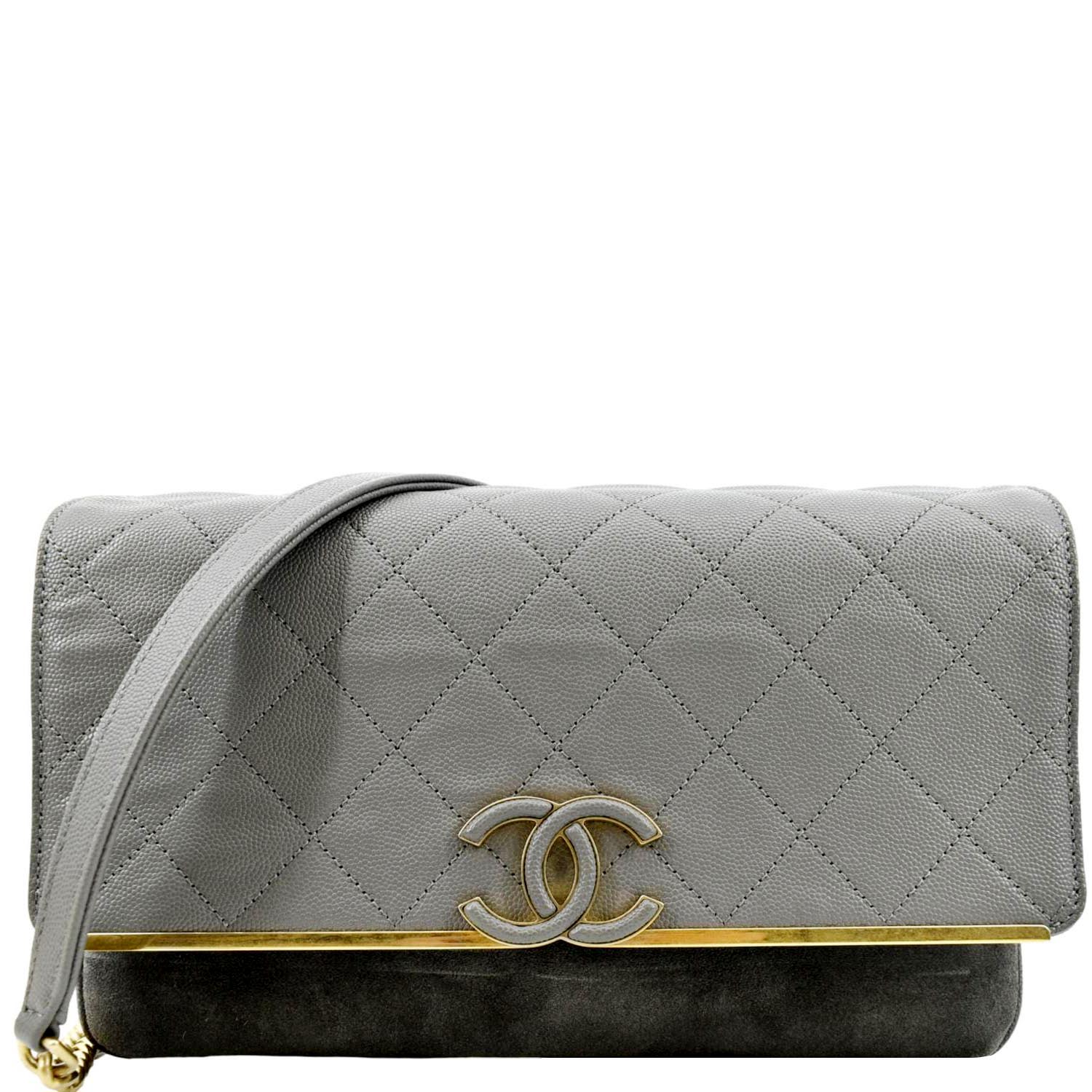 Chanel Lady Coco Flap Suede Caviar Leather Gray Travel Bag