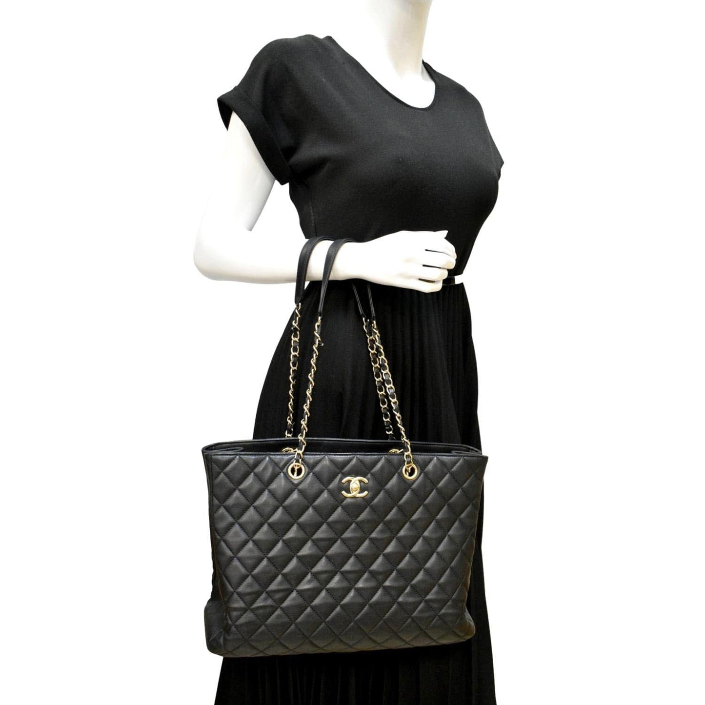 Chanel Classic Shopping Quilted Leather Black Travel Bag