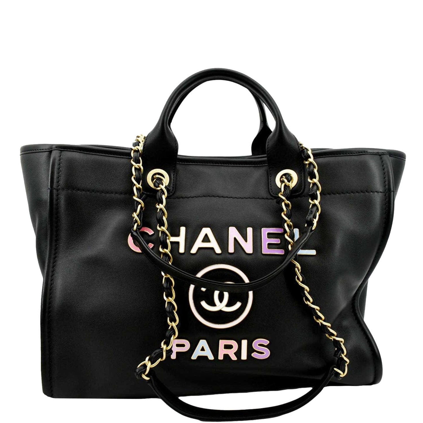 Chanel Deauville Leather Calfskin Black Multicolor Travel Bag