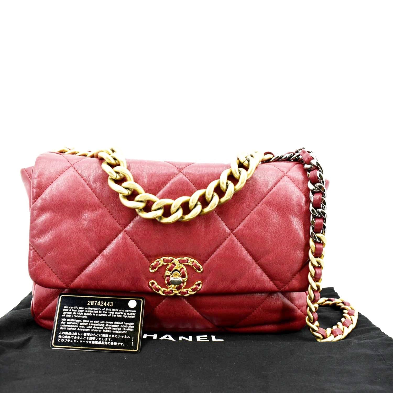Chanel 19 Quilted Flap Leather Lambskin Red Travel Bag 19 Flap
