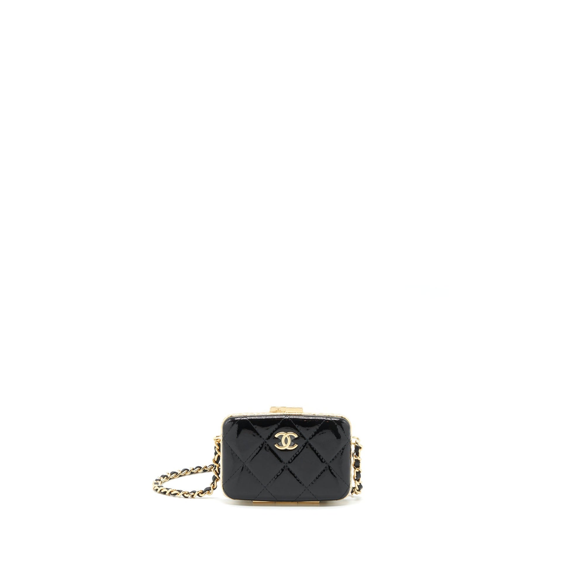 Chanel 21A Clip Box Patent LGHW Black Mini Bag