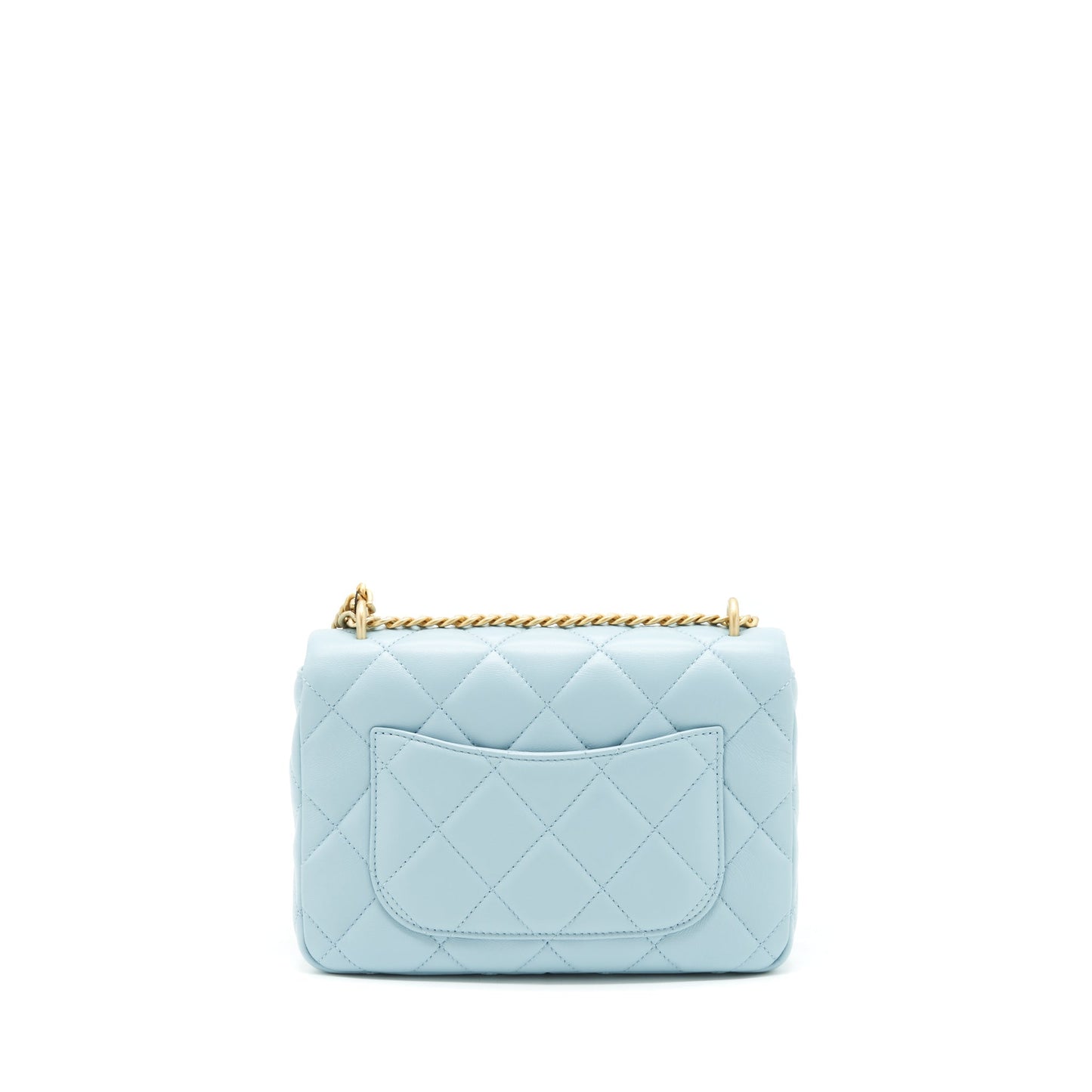 Chanel 22P Enemal Flap Lambskin Light Hardware Blue Gold Small Shoulder Bag