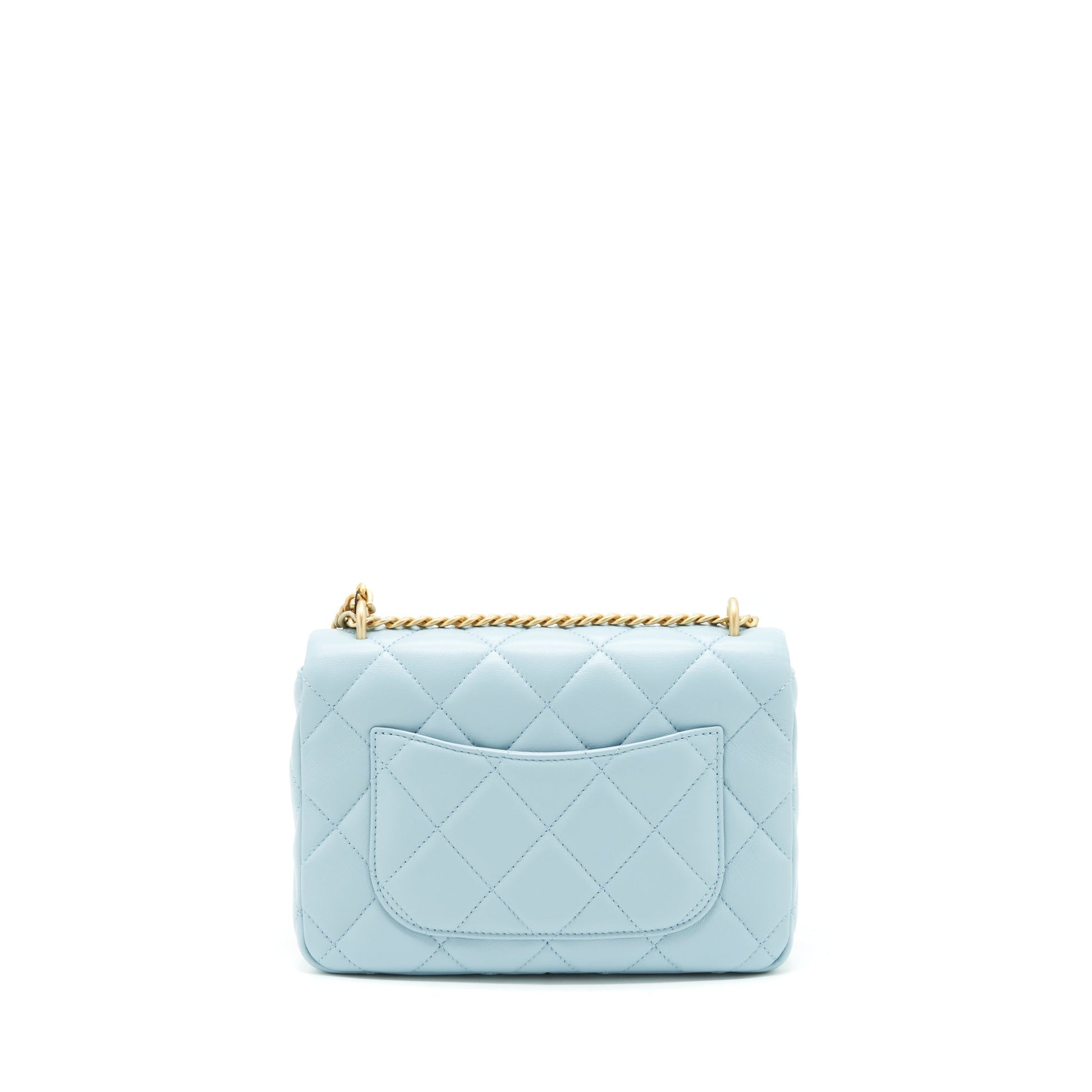 Chanel 22P Enemal Flap Lambskin Light Hardware Blue Gold Small Shoulder Bag