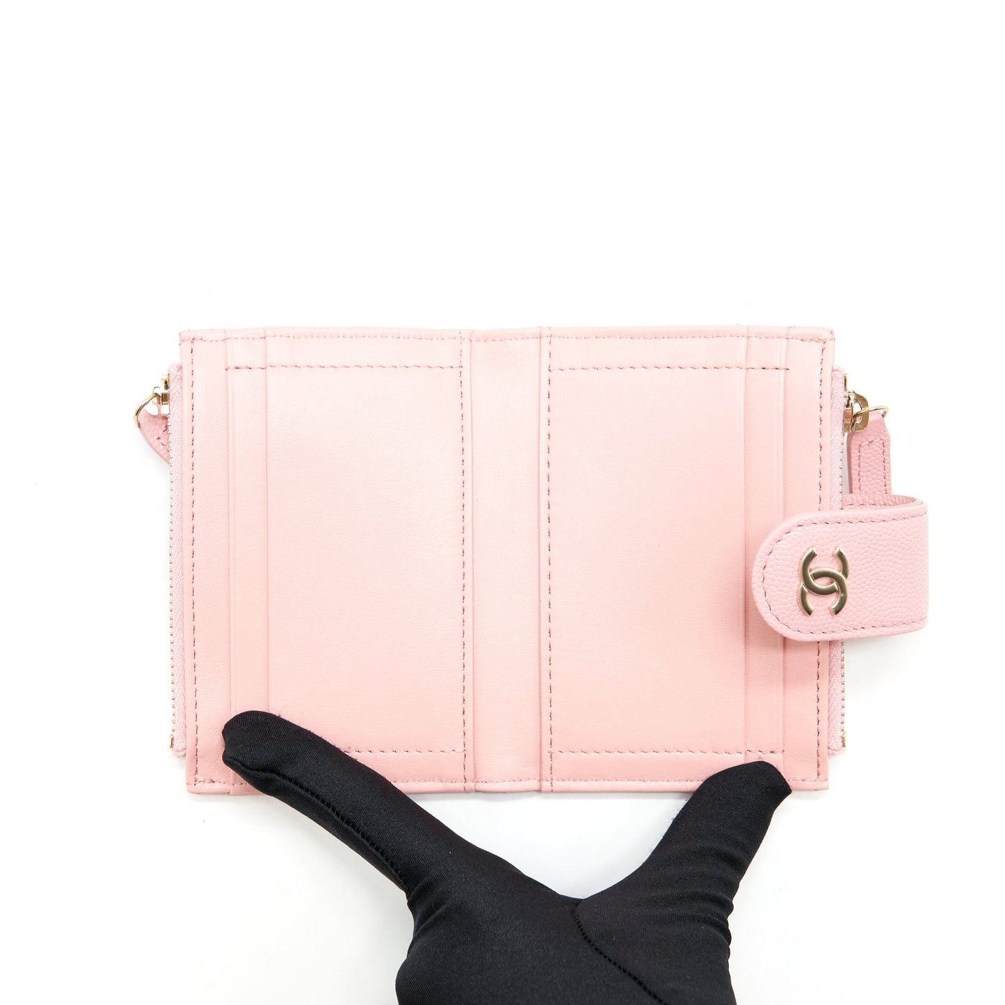 Chanel Double Zip Card Holder Caviar LGHW Pink Wallet Case