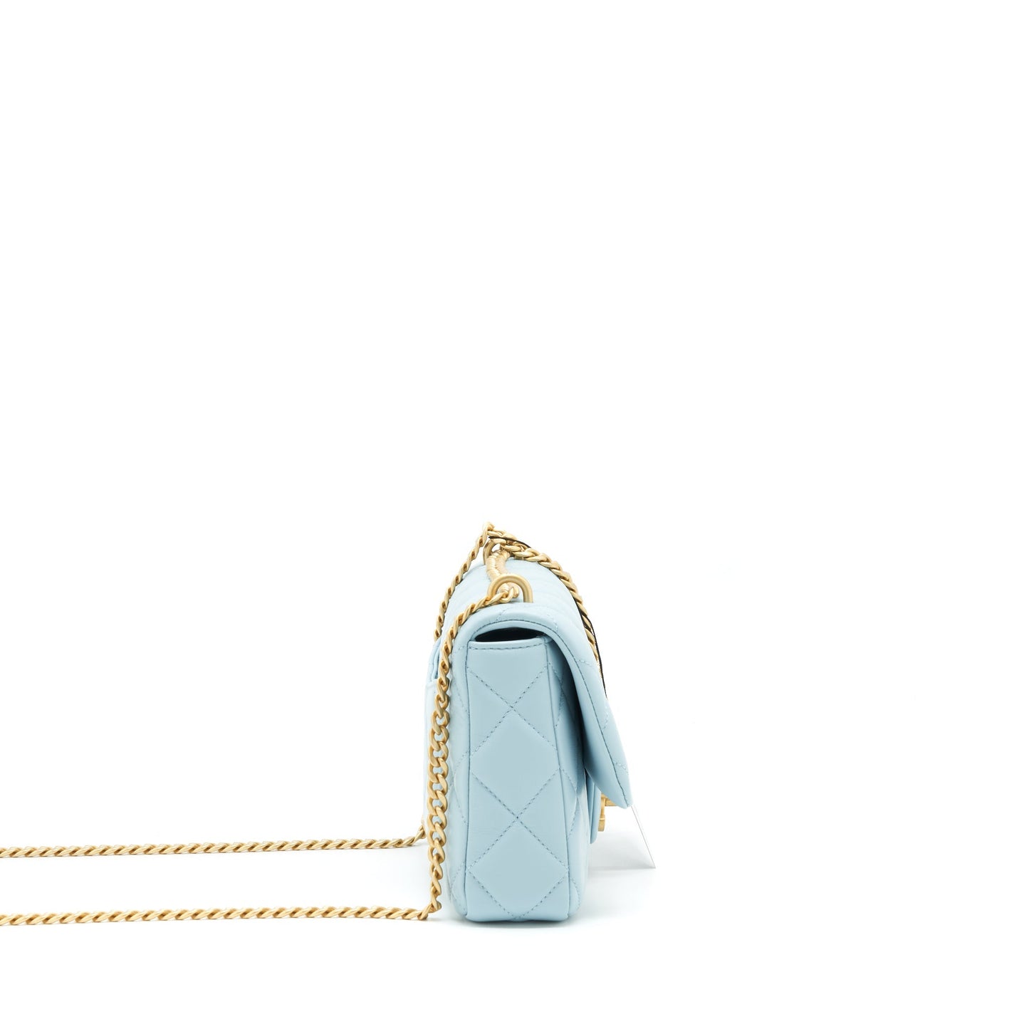 Chanel 22P Enemal Flap Lambskin Light Hardware Blue Gold Small Shoulder Bag