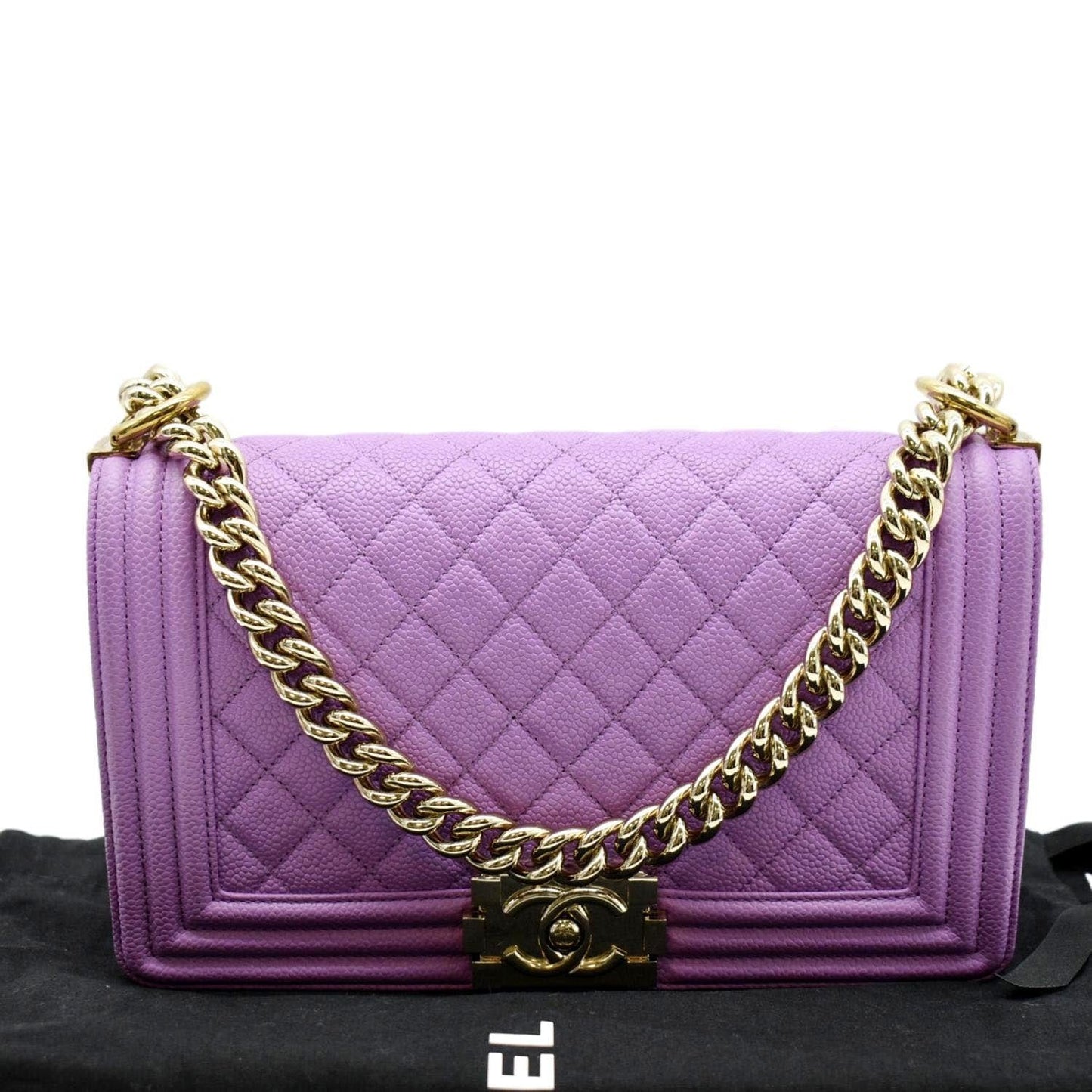 Chanel Boy Flap Quilted Caviar Purple Leather Travel Bag
