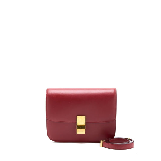 Celine Classic Box Calfskin Handbag Red Medium Travel Bag