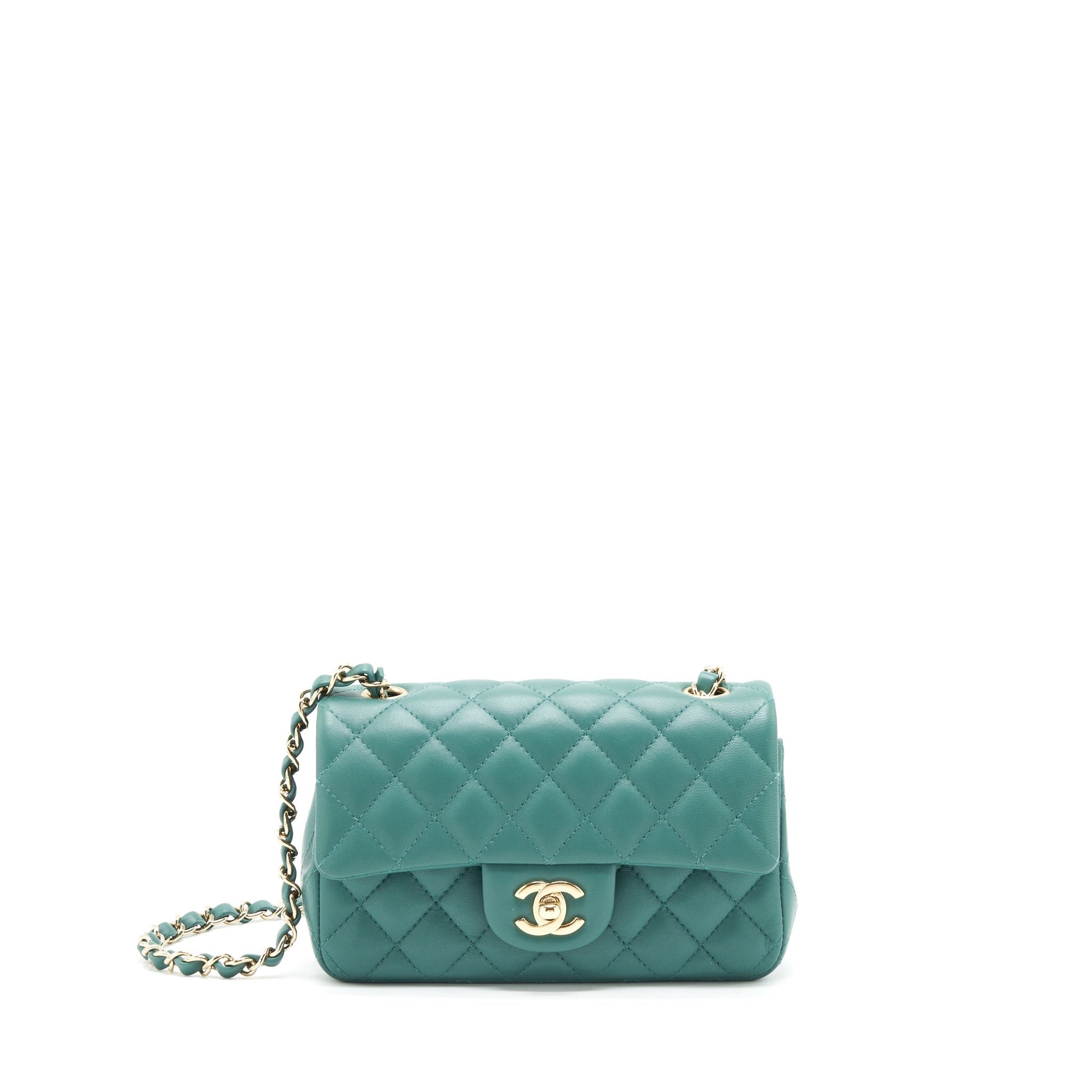 Chanel 21A Rectangular Flap Lambskin Light LGHW Green Shoulder Bag