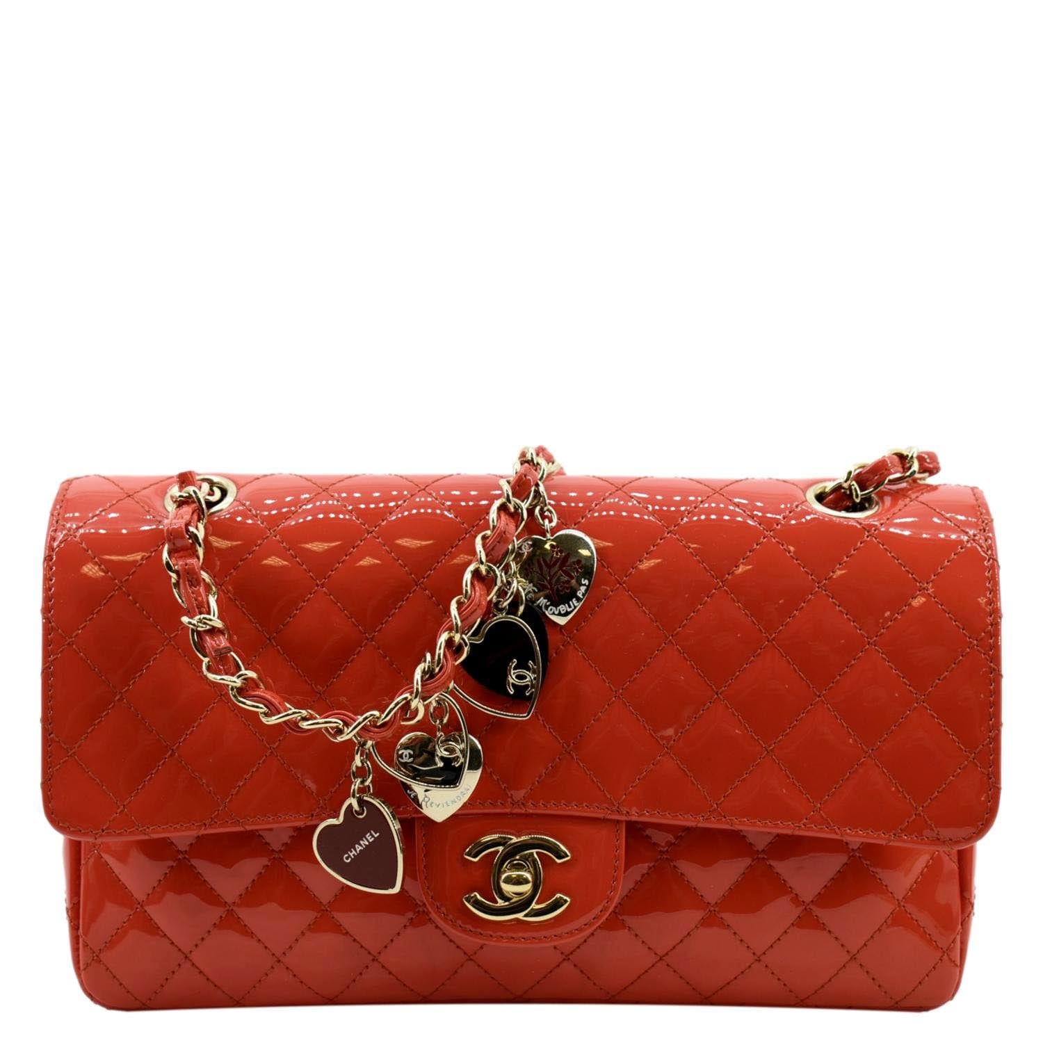 Chanel Valentines Classic Flap Quilted Patent Leather Red Travel Bag