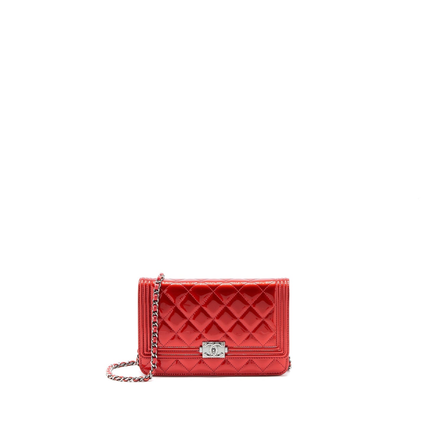 Chanel Boy On Patent Red Wallet Case