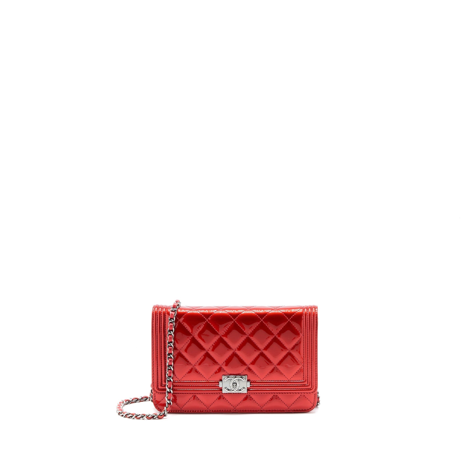 Chanel Boy On Patent Red Wallet Case
