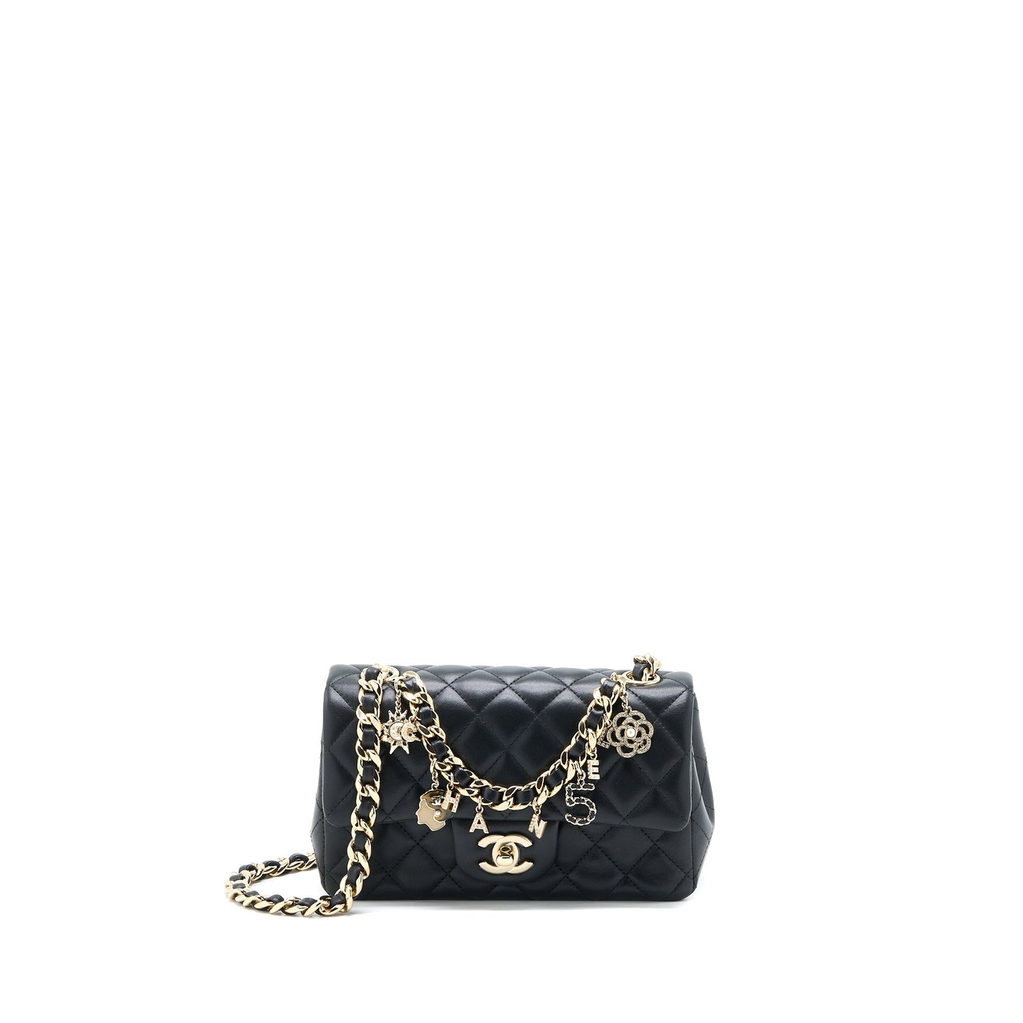 Chanel Rectangular Coco Charm Limited Edition Lambskin Black Key Chain Black Lghw