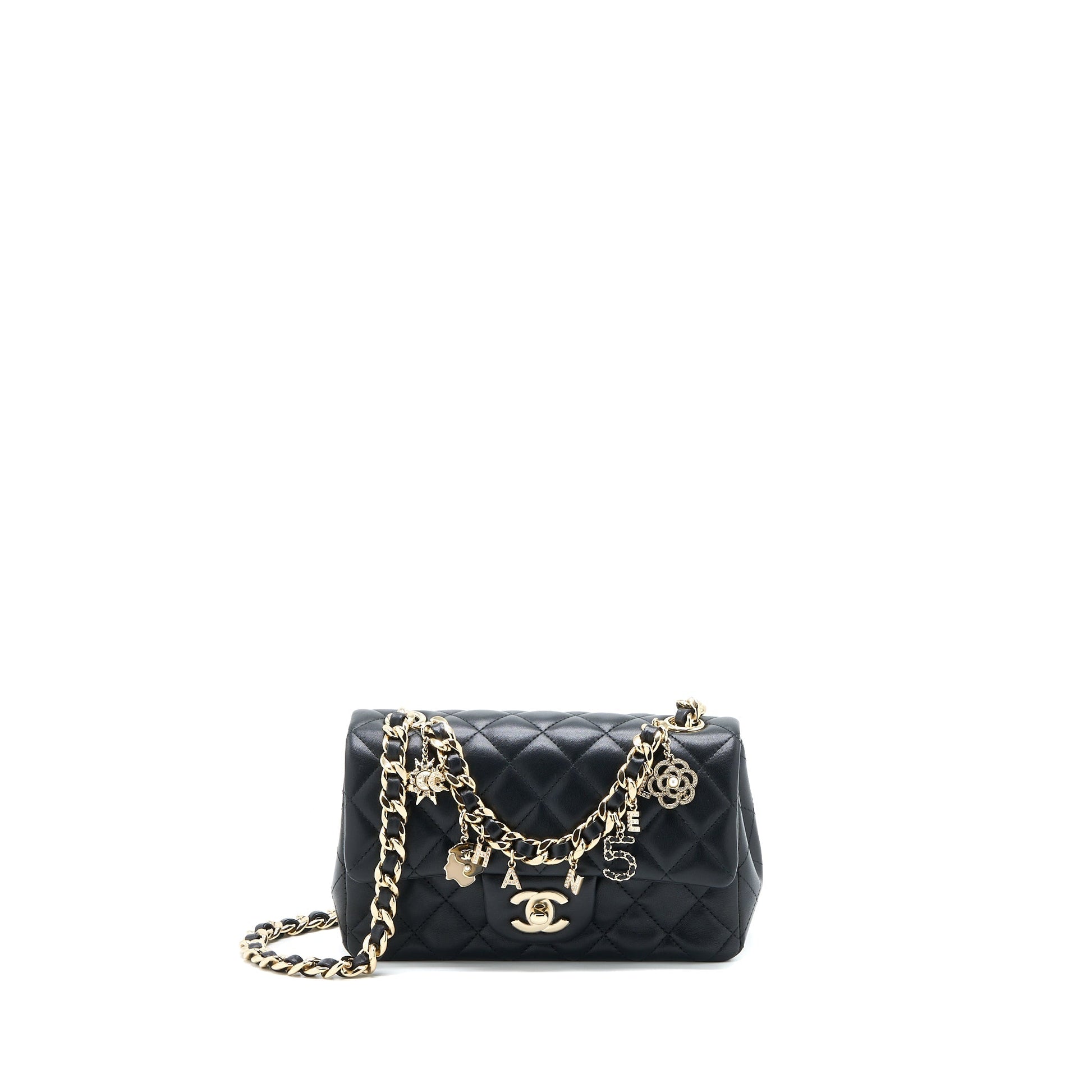 Chanel Rectangular Coco Charm Limited Edition Lambskin Black Key Chain Black Lghw