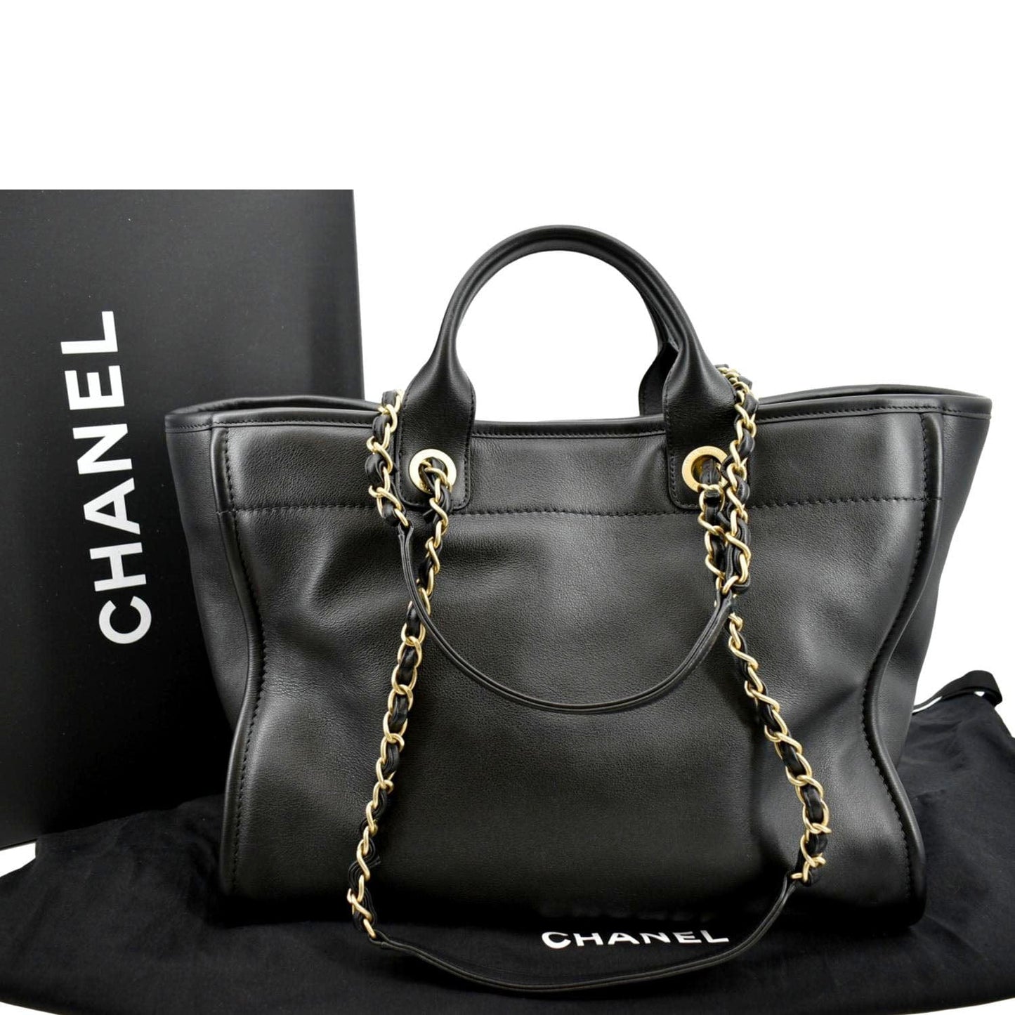 Chanel Deauville Leather Calfskin Black Multicolor Travel Bag