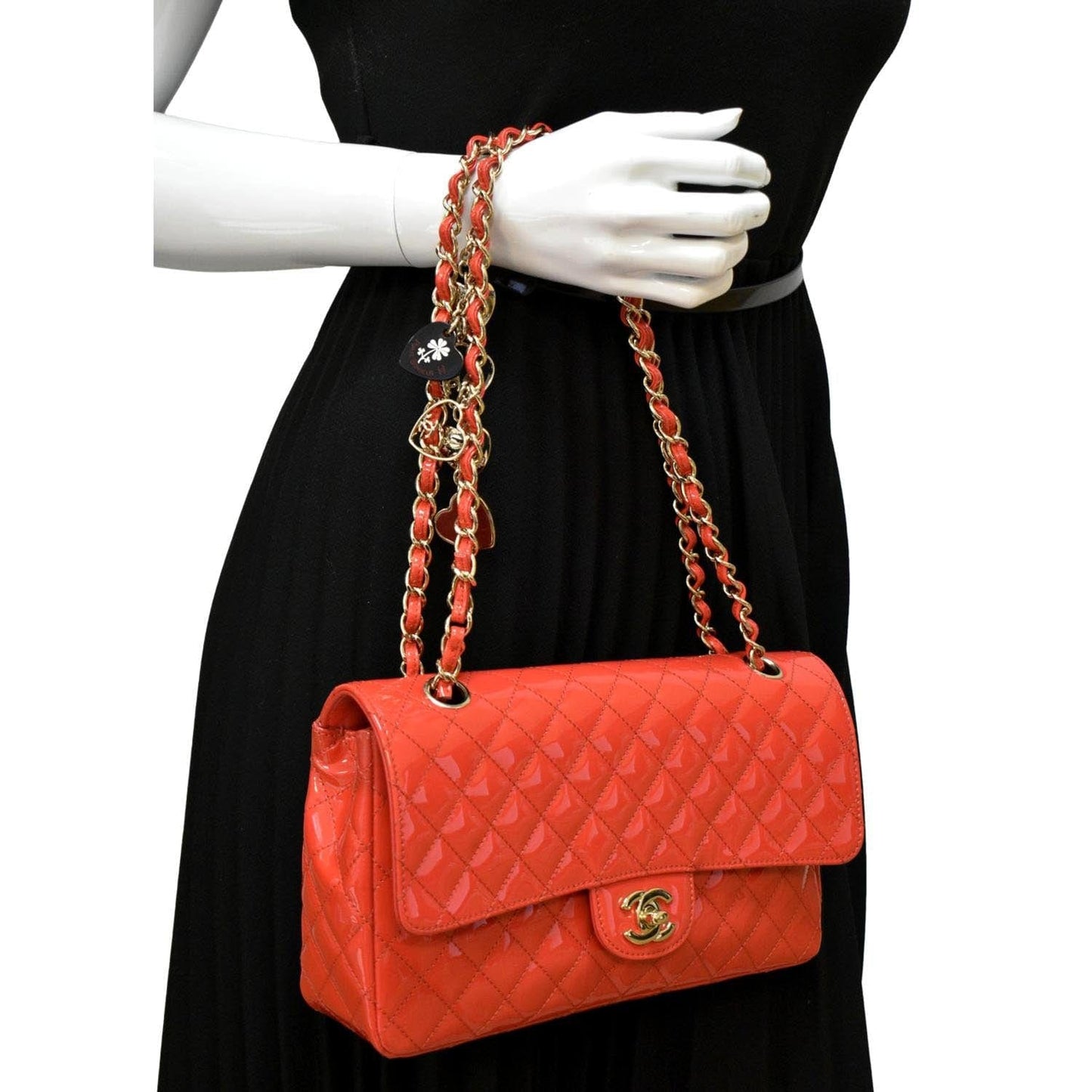 Chanel Valentines Classic Flap Quilted Patent Leather Red Travel Bag