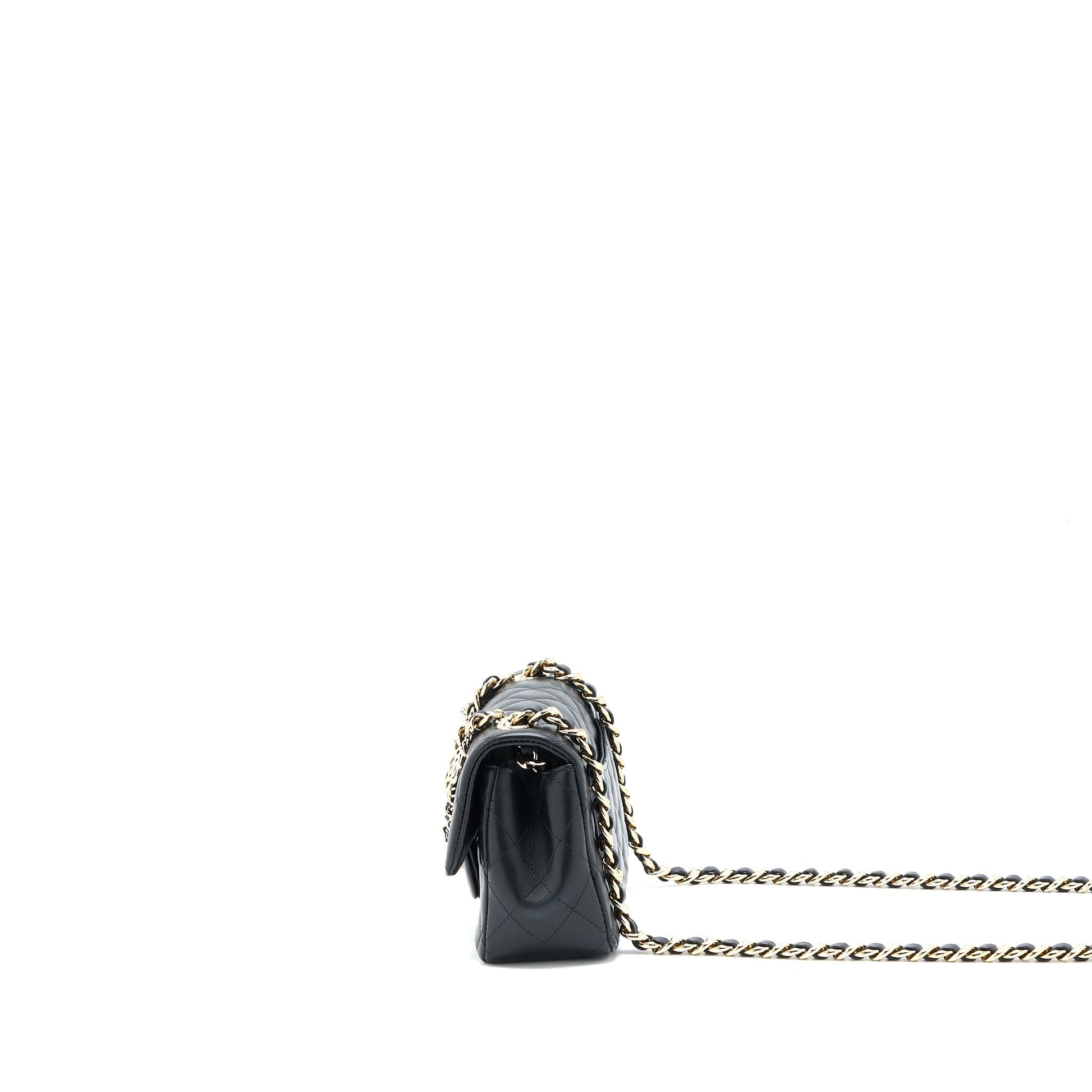 Chanel Rectangular Coco Charm Limited Edition Lambskin Black Key Chain Black Lghw
