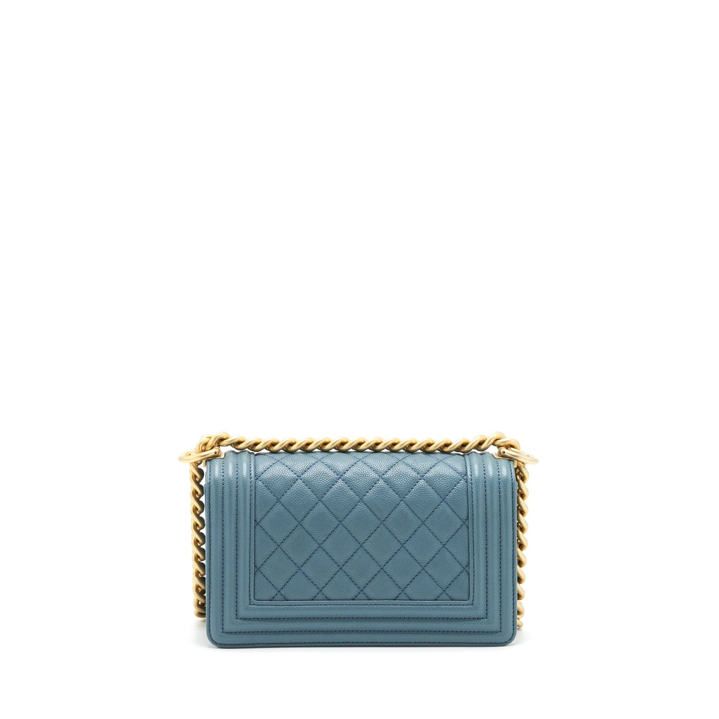 Chanel Boy Caviar Greyish Brushed GHW Blue Small Handbag