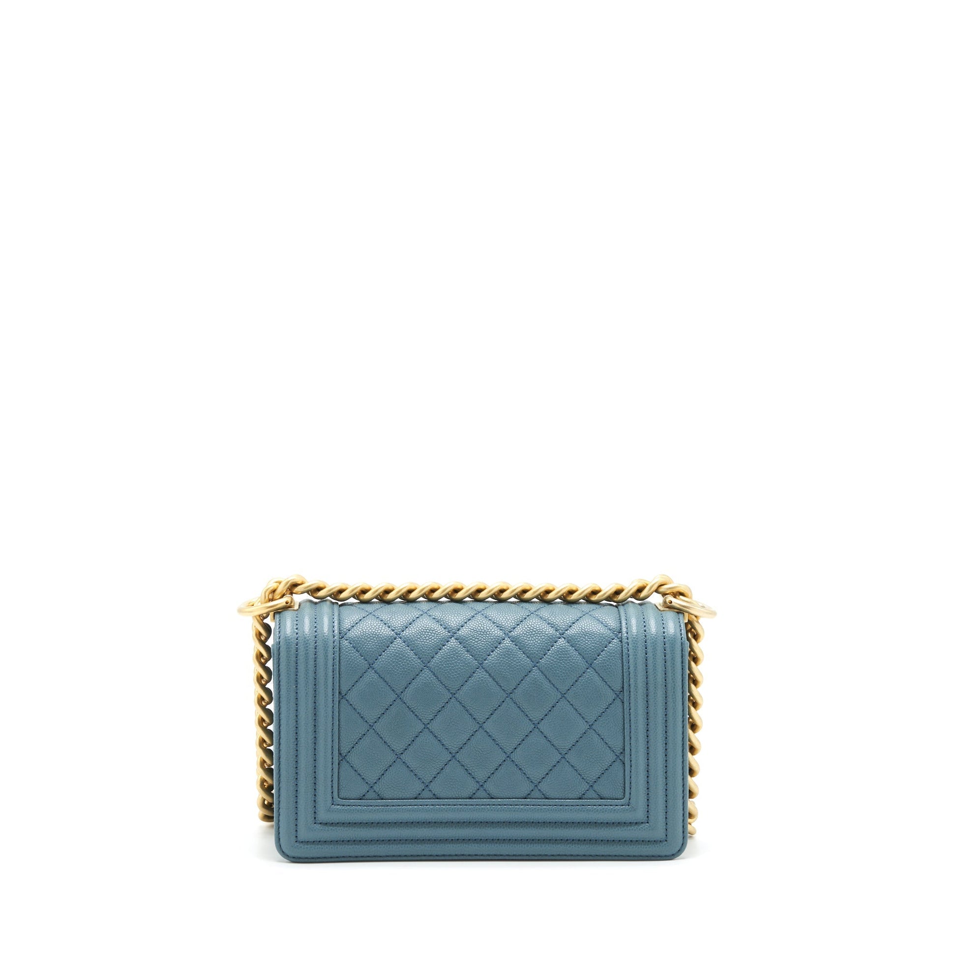Chanel Boy Caviar Greyish Brushed GHW Blue Small Handbag