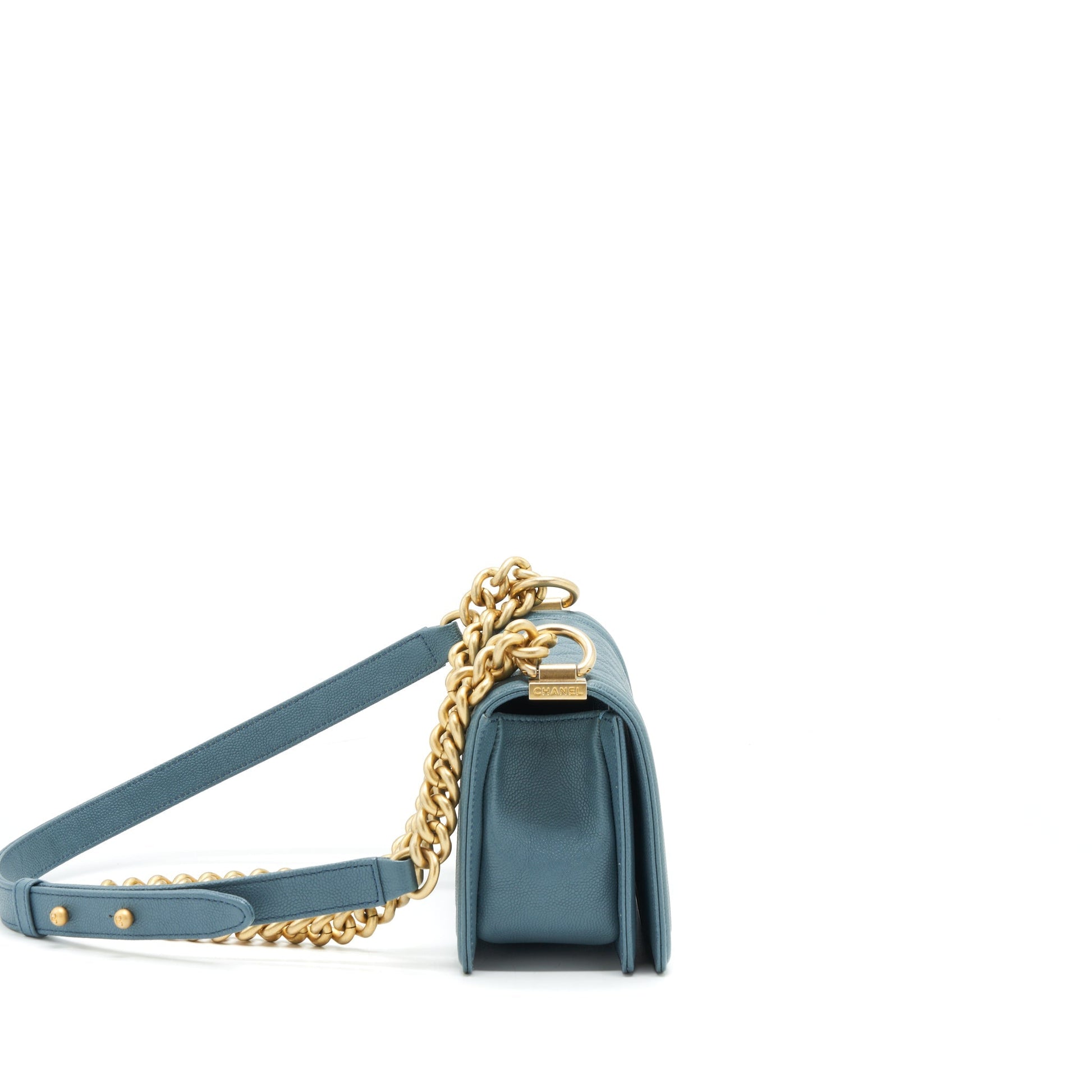 Chanel Boy Caviar Greyish Brushed GHW Blue Small Handbag