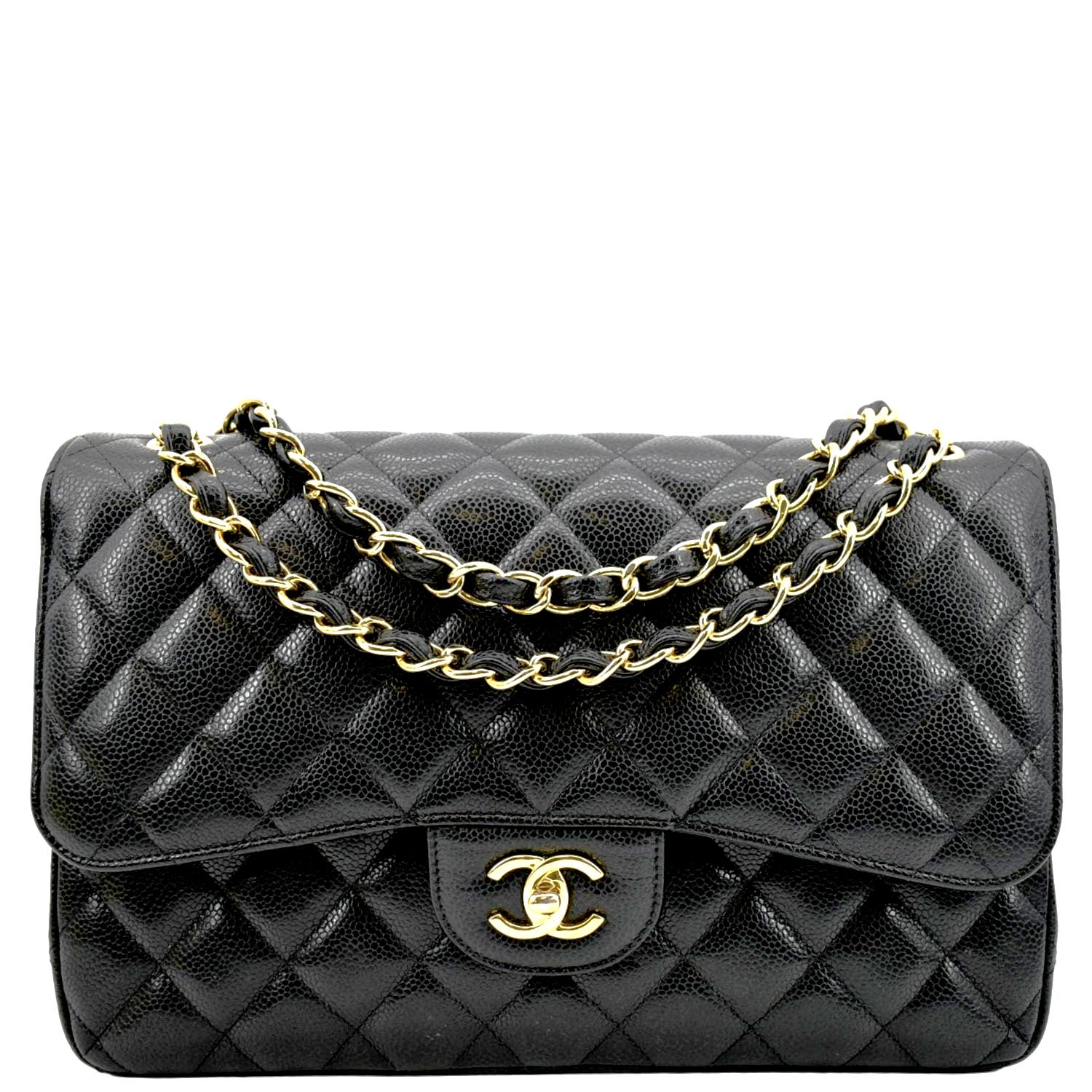 Chanel Classic Jumbo Double Flap Quilted Leather Black Travel Bag