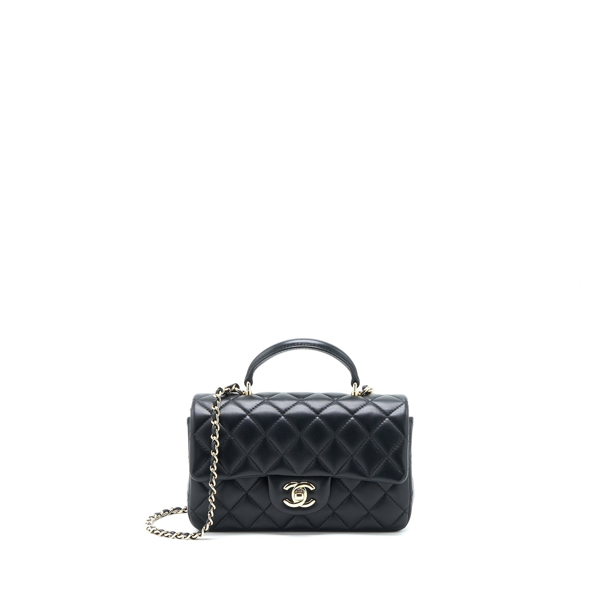Chanel Top Handle Rectangular Flap Lambskin LGHW Black Shoulder Bag Microchip 2