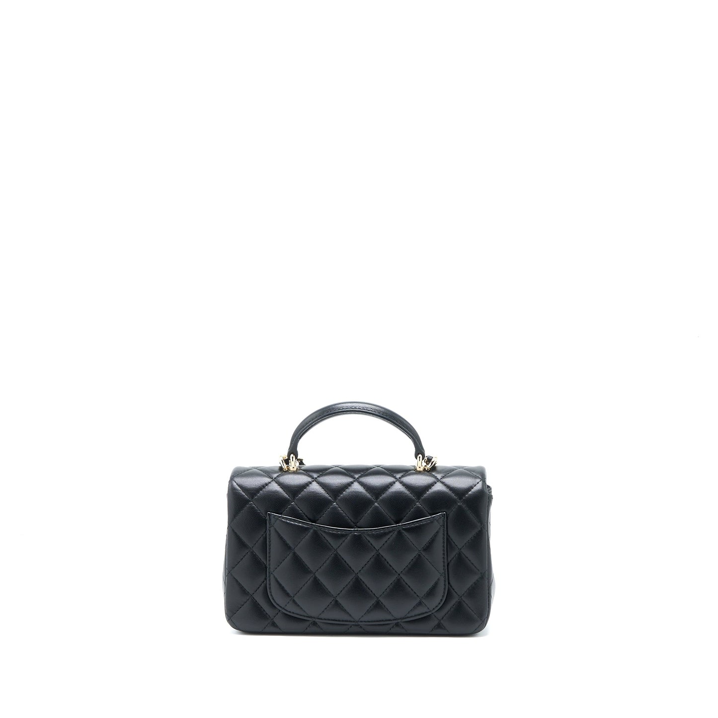 Chanel Top Handle Rectangular Flap Lambskin LGHW Black Shoulder Bag Microchip 2