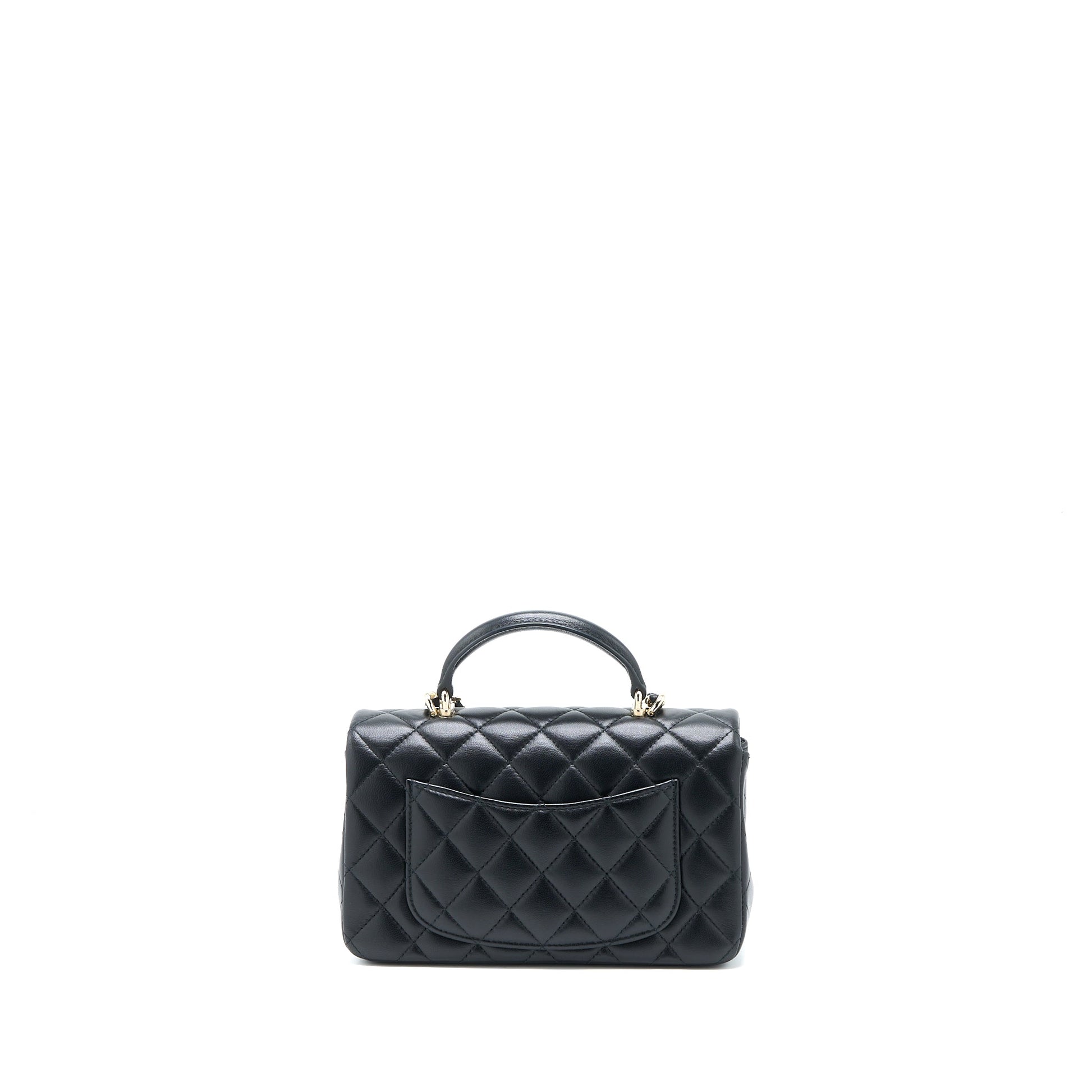 Chanel Top Handle Rectangular Flap Lambskin LGHW Black Shoulder Bag Microchip 2