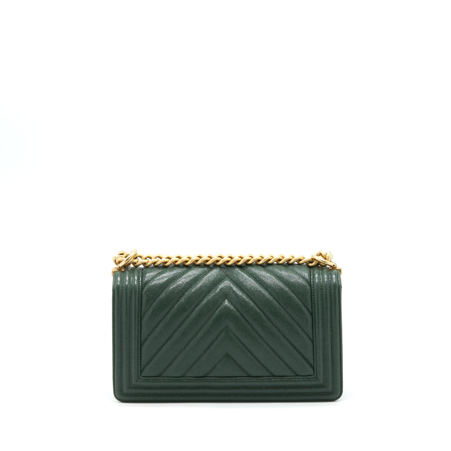 Chanel Chevron Boy Caviar Brushed GHW Green Handbag