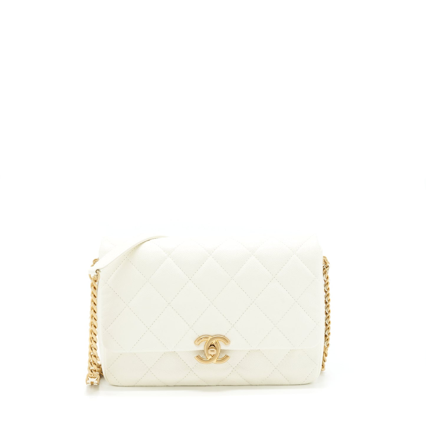 Chanel 22S Melody Flap Caviar GHW Microchip White Shoulder Bag