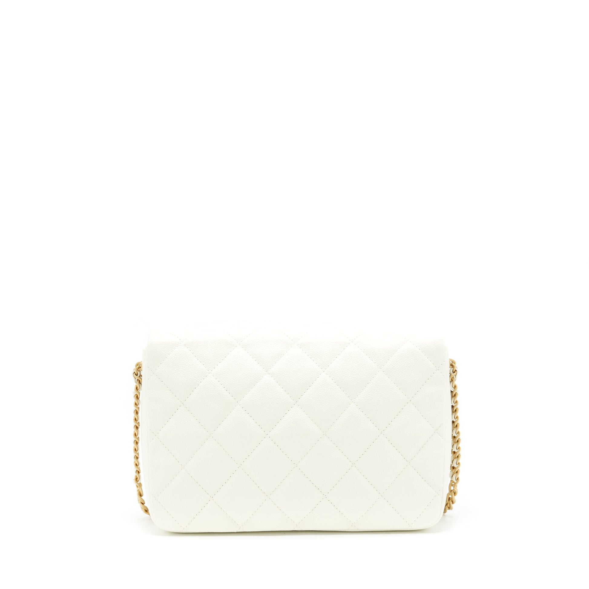 Chanel 22S Melody Flap Caviar GHW Microchip White Shoulder Bag