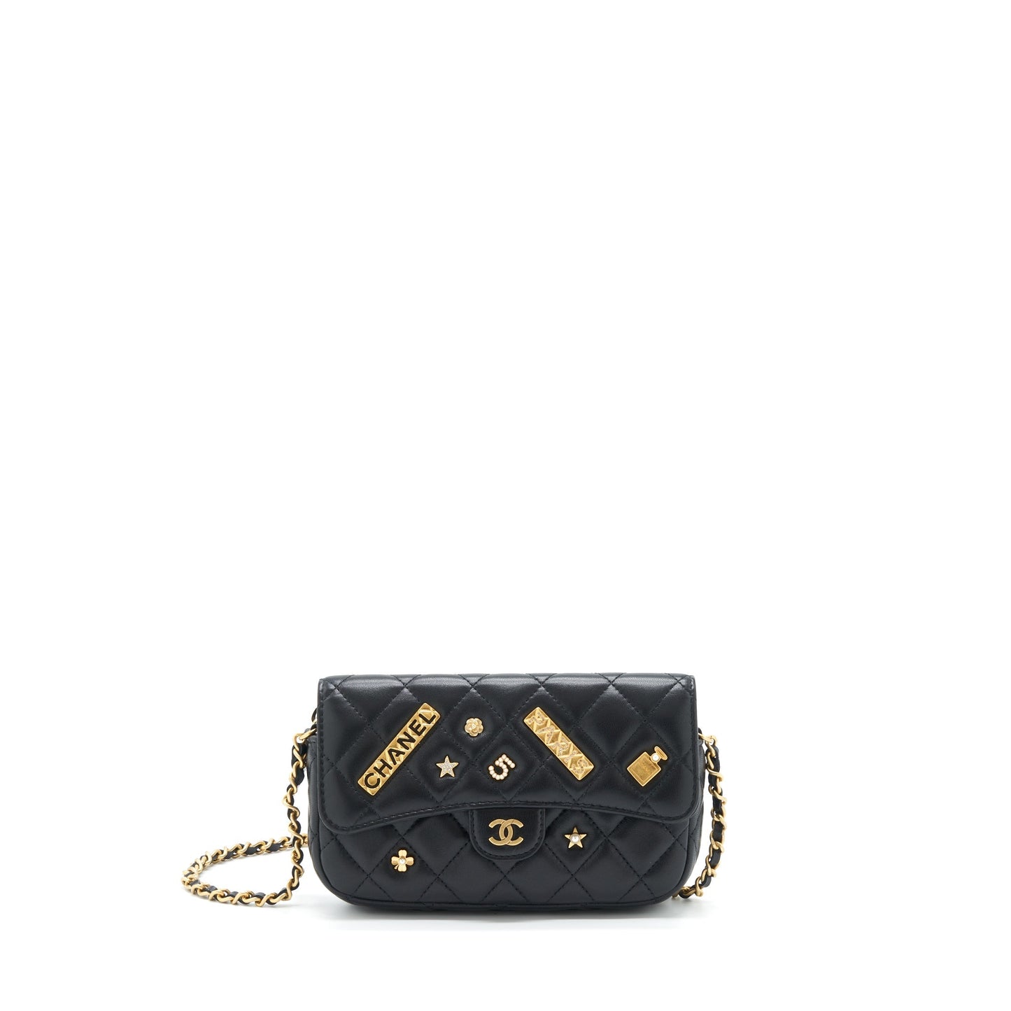 Chanel Limited Charm Double Layer Lambskin GHW Black Key Chain