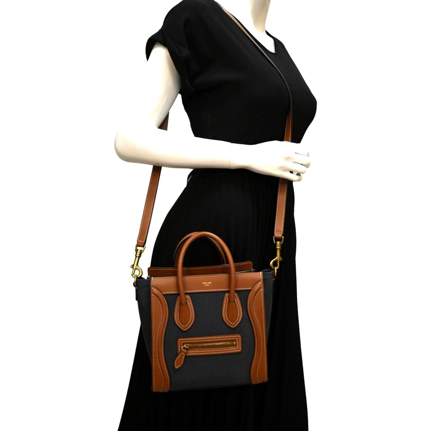Luggage Tote Crossbody Bag Bicolor Leather Denim