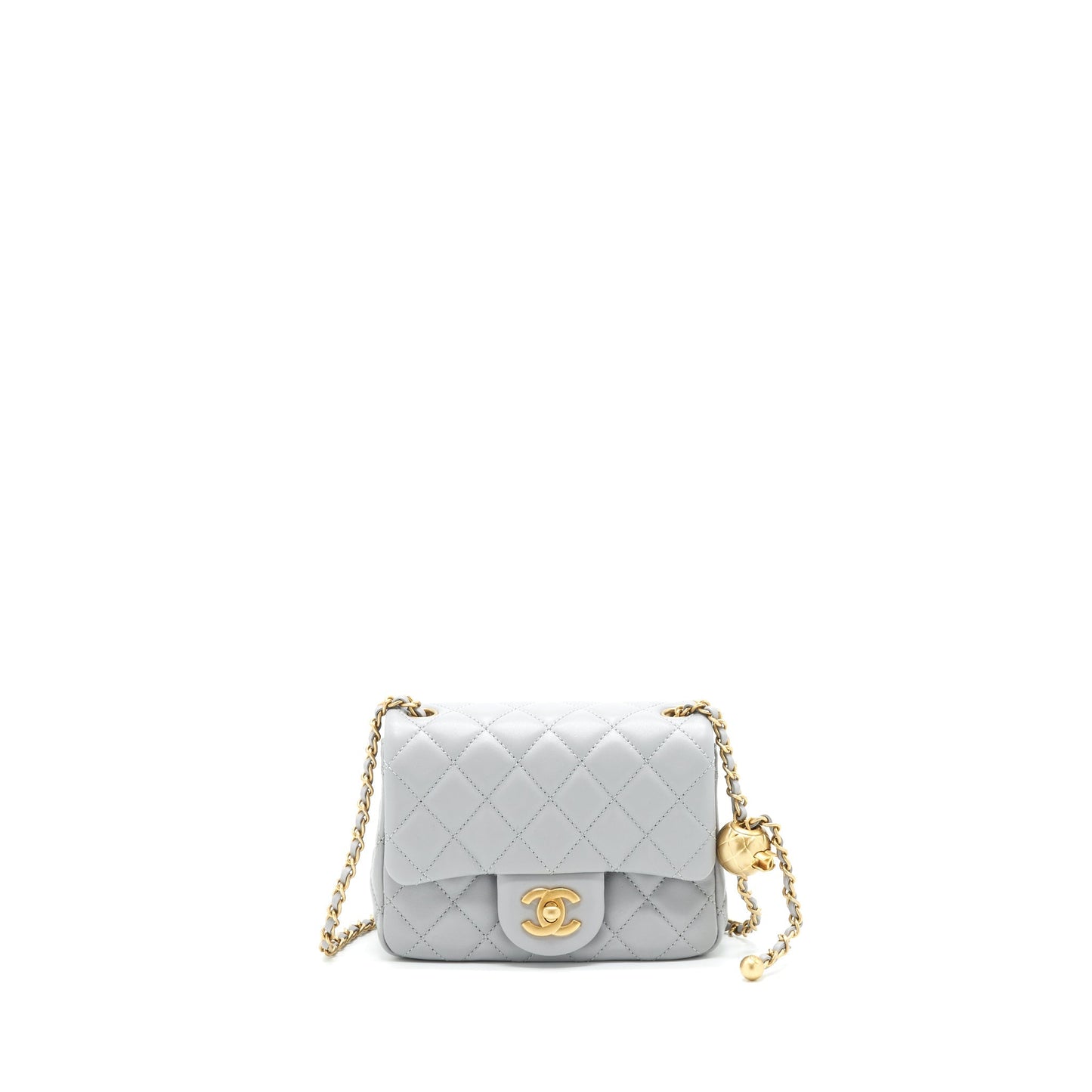 Chanel 21B Pearl Crush square Flap GHW Grey Shoulder Bag