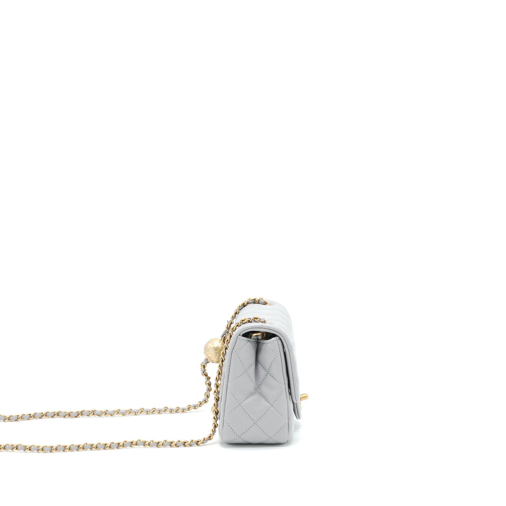 Chanel 21B Pearl Crush square Flap GHW Grey Shoulder Bag