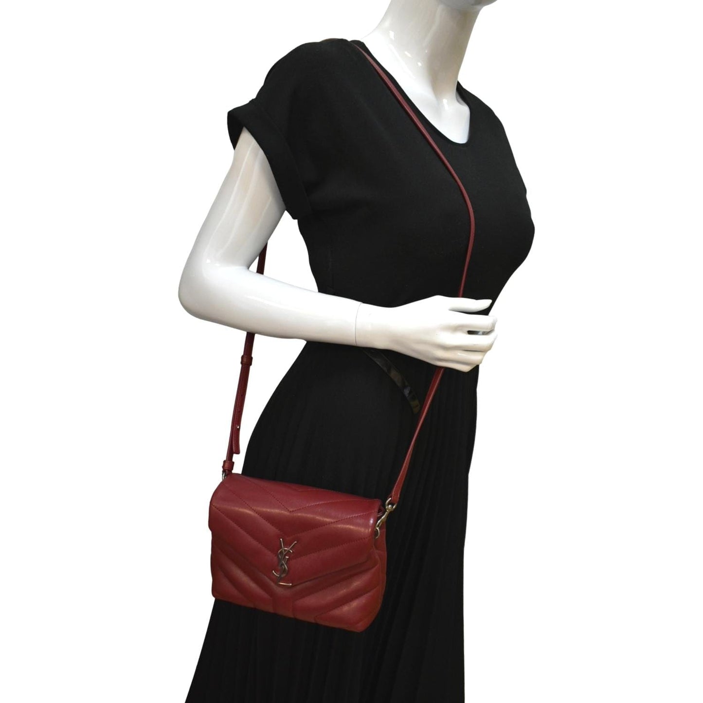 YSL Saint Laurent Yves Loulou Crossbody Bag Leather Matelasse Red